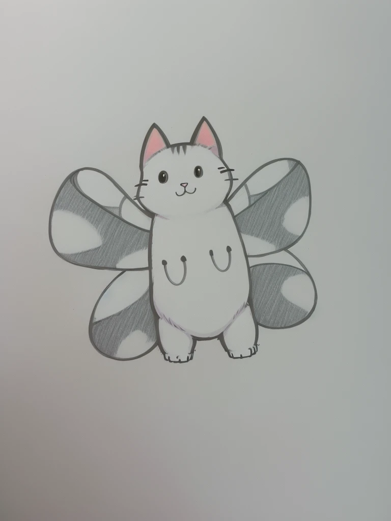 Draw a cat with butterfly wings on white ,  painting of a, anthropomorphic cat, cat design, pencil doodle, a drawing, Illustration of a cat, Human cats, Kawaii cat, Lovely drawings, fat chibi grey cat, Inspired by Kubisi Art, microscopic cat, butterflys, badly drawn, anime cat, professional furry drawing