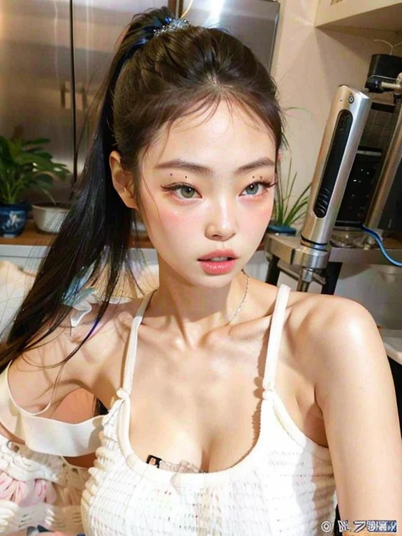 un primer plano de una mujer con una cola de caballo en una camiseta blanca sin mangas, beautiful asian girl, asian features, Diosa japonesa, Hermosa cara de chicas japonesas, 18 years old, Asian girl, Hermosa modelo china, asian beautiful face, Hermosa mujer surcoreana, an asian woman, Chica coreana, japanese model, Cara ultra hermosa, asian women, Asian face, beautiful Asian woman