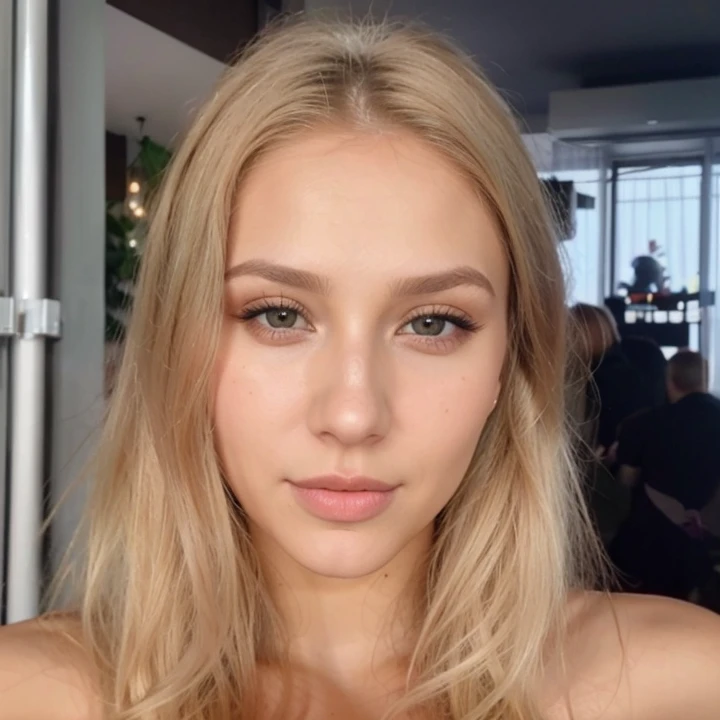 um close up de uma mulher com longos cabelos loiros e um colar, Yelena Belova, rosto sexy com maquiagem completa, beleza de cair o queixo, rosto perfeito ), impeccable face, Cara Sexy, rosto como ester exposito, staring directly at camera, Irina Nordsol Kuzmina, Anna Nikonova aka Newmilky, beleza de cair o queixo, olhar sensual