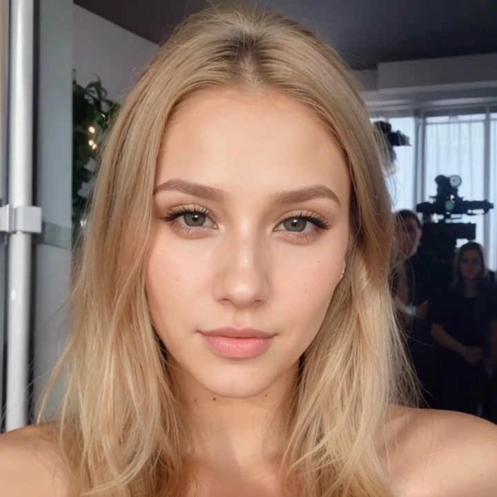 um close up de uma mulher com longos cabelos loiros e um colar, Yelena Belova, rosto sexy com maquiagem completa, beleza de cair o queixo, rosto perfeito ), impeccable face, Cara Sexy, rosto como ester exposito, staring directly at camera, Irina Nordsol Kuzmina, Anna Nikonova aka Newmilky, beleza de cair o queixo, olhar sensual