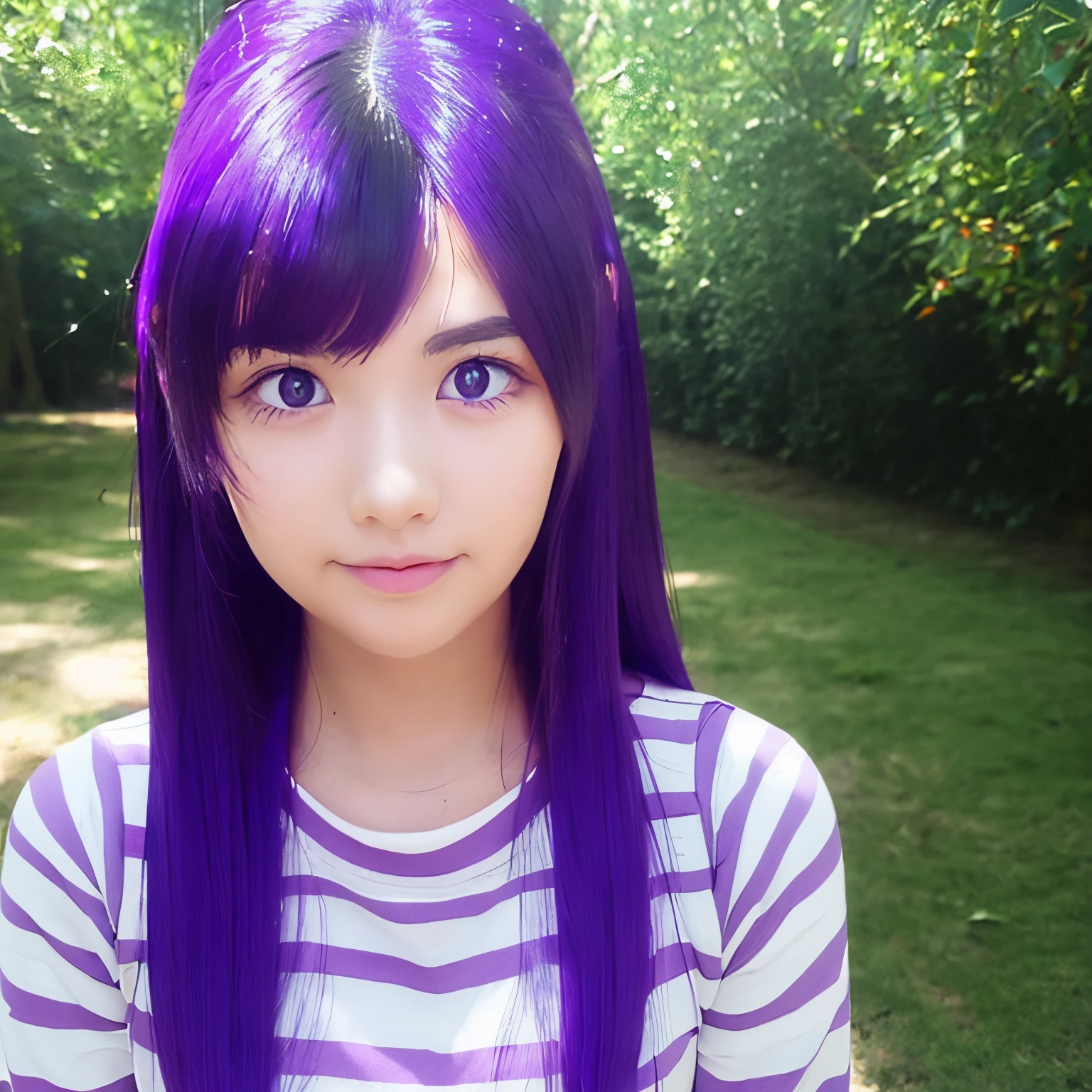 animesque、Purple eyes,hair purple,Round face