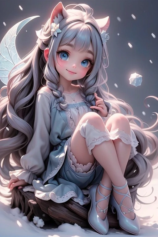masterpiece, best quality, a girl smiling slouching on steampunk sleigh, christmas (crop shirt), christmas skirt, white tights, (((red lolita pumps))), holding a steampunk candle, magical garden at night, magic sparkles floating, 3DMM, 3D Chibi Figure, snowwhite, (outdoors)