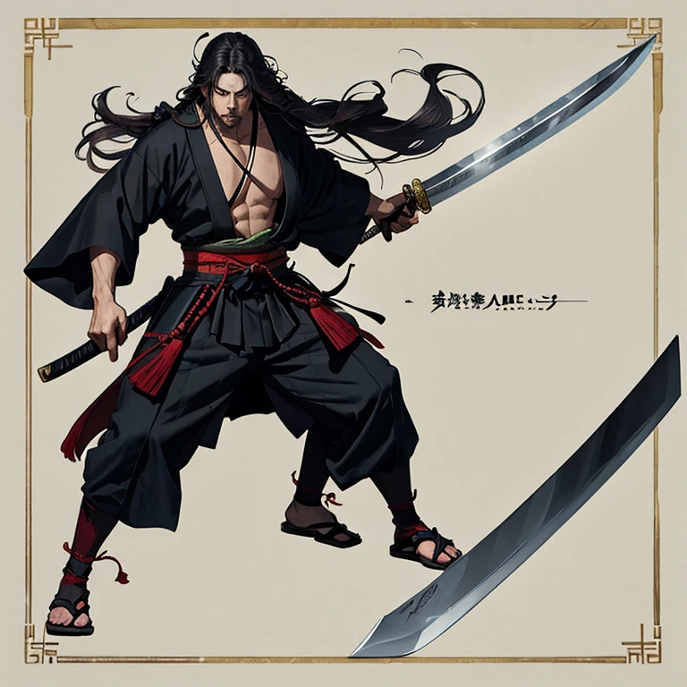 samurai sapo branco, long thin hair with a sword in each hand