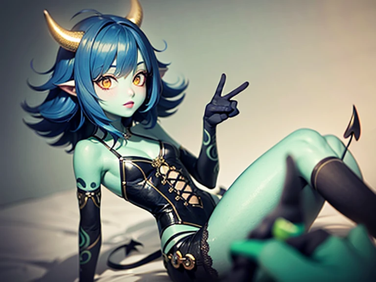 (Meisterwerk: 1.2, best quality), 2 girls(green skin, Blaue Haut), schwarzes Haar,seios enormes, Zorn, geschlossener Mund, tattoo, (dynamic posture), (Strahlende Haut, dark green skin), demon girl, green skin, Blaue Haut, thin and lacy gloves, (small demonic horns:1.1), (Himmel), Franse, (Schmuck, Goldenes Ornament:1.15), large pelvis, schwarze Strumpfhose