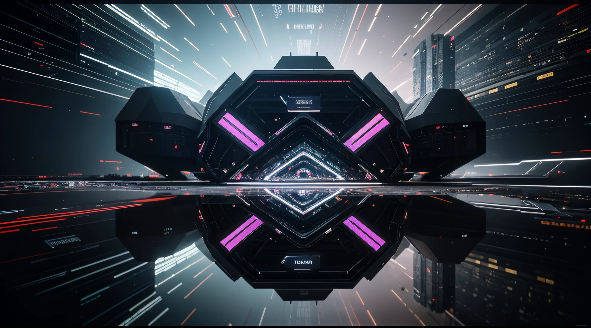 a high quality digital artwork of a concept framework system being filtered with various elements, abstract, futuristic, conceptual art, vibrant colors, interactive interface, dynamic composition, top view, technological, cyberpunk aesthetic, innovative, AI-driven, 3D visualization, avant-garde, attention-grabbing, multi-channel presentation, overlooked brilliance, cutting-edge, thought-provoking, 4k