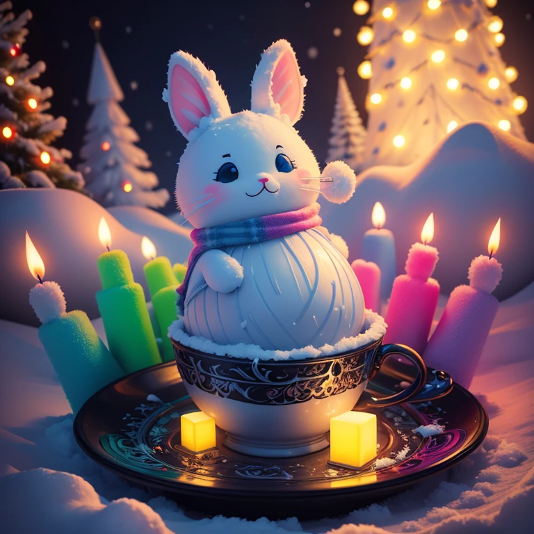 Winter wonderland and winter wonderland. in a pile of candle and candle canes, cute colorful, digital painting, cute detailed digital art, hyper colorful, neon coloring, cute digital art, beeple colors, colorful hd picure, beeple and jeremiah ketner, glowing lights! digital painting, cute 3 d render