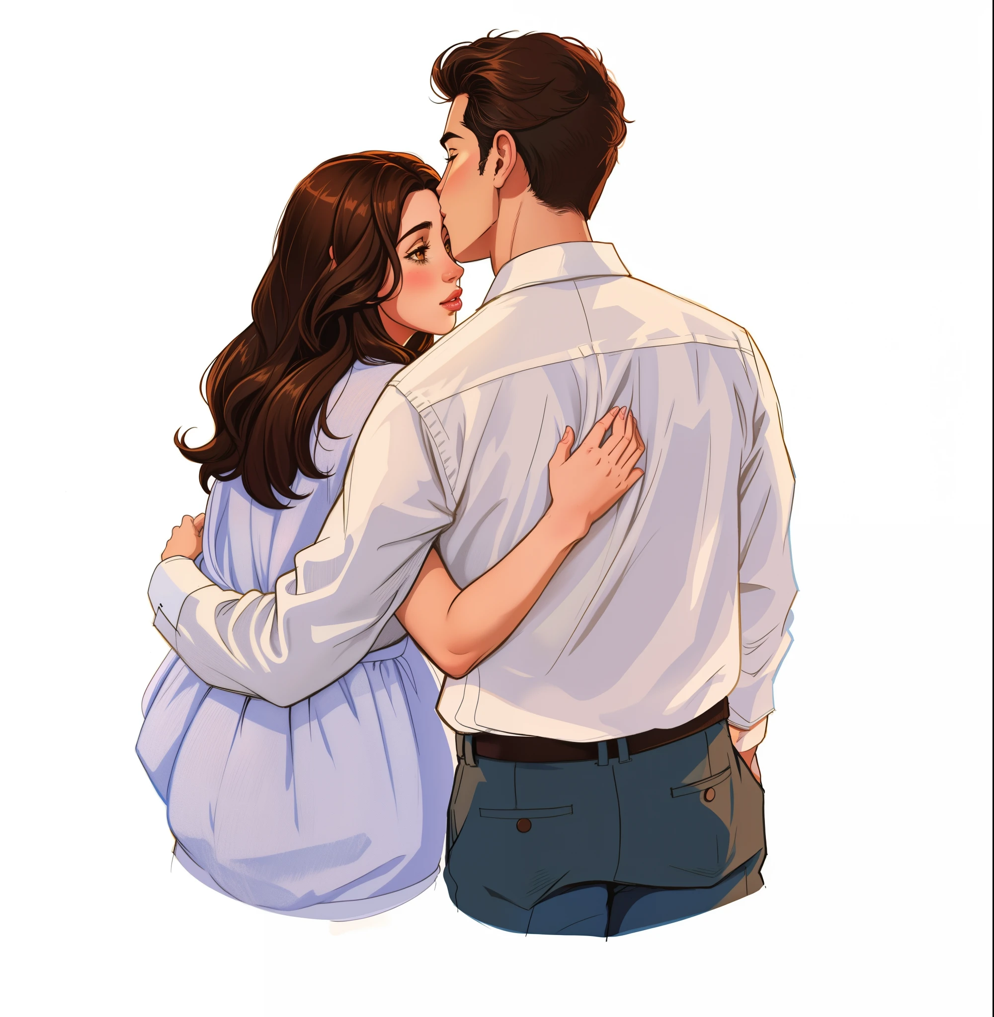 there is a man and woman hugging each other in a hug, beijando juntos fofos, fanart oficial, Fanart ", official fan art, Commission for High Res, inspirado em Louis Hersent, fanart de alta qualidade, fan art, charicatura, colorful sketch, No estilo de arte de Bowater, official illustration, Directed by: Hermione Hammond, Directed by: Juan O'Gorman