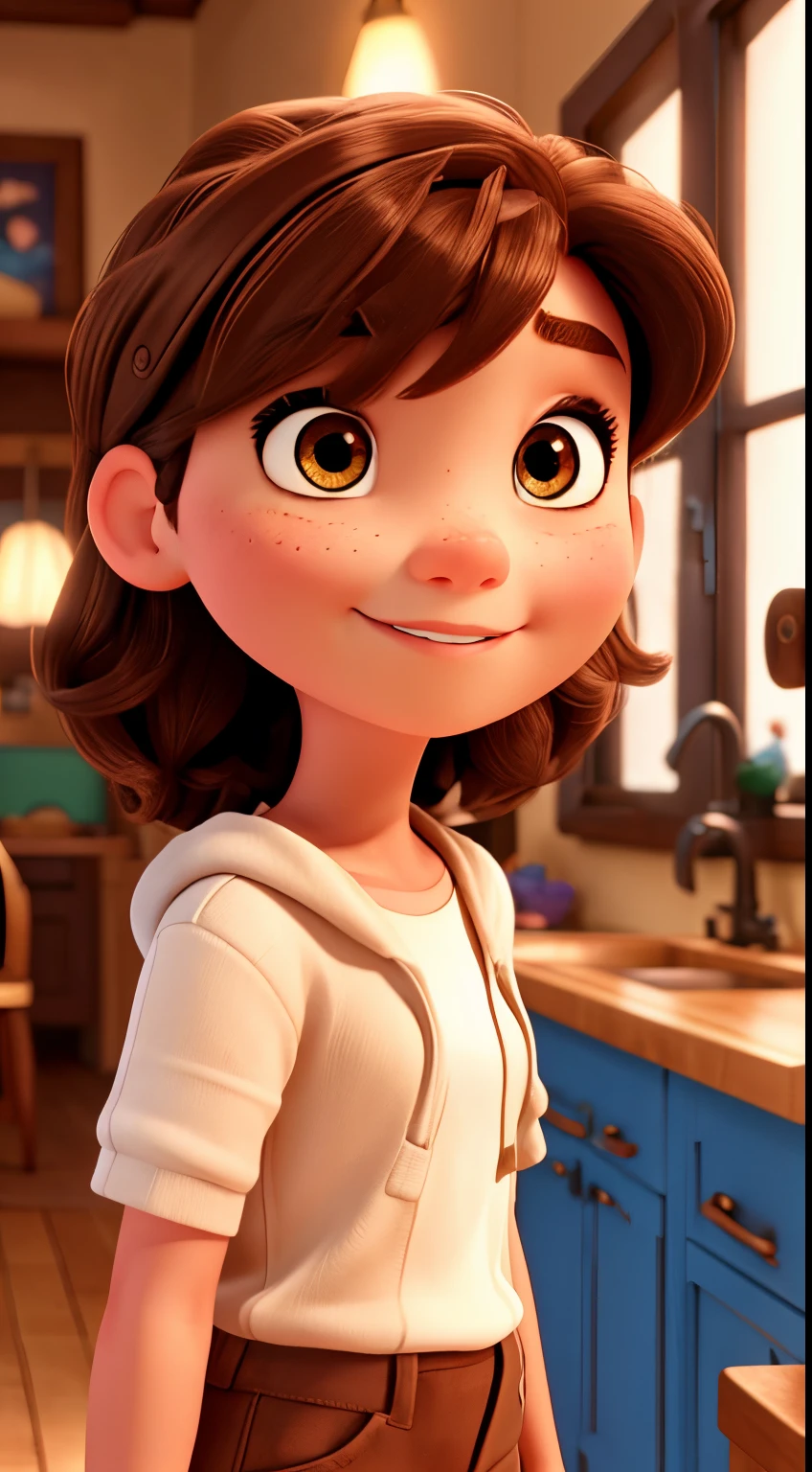 pixar girl character, brown hair and brown eyes