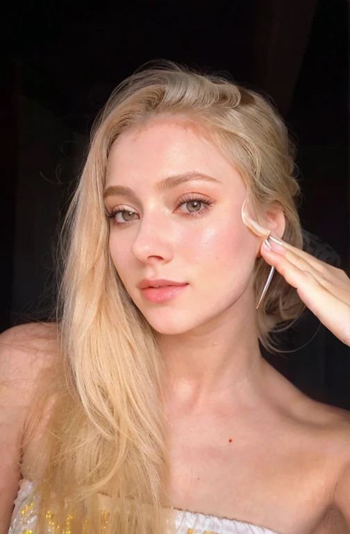 Femme blonde, tres belle, europenne, epaule denude, tres realiste 