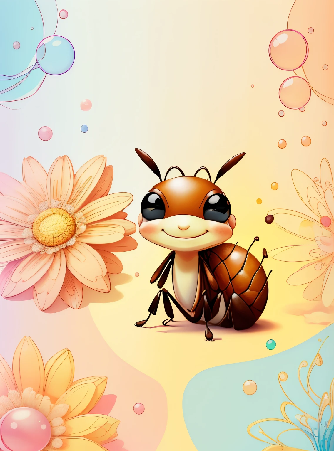 (cute brown ant smiling with flowers, bubbles), Munchkin ,Geometric multidimensional wall portrait, livro de arte, Tchibi,
Yang08k, Beautiful, Colouring,
Obras, of the highest quality, best quality, Arte Oficial, Beautiful and Aesthetic,