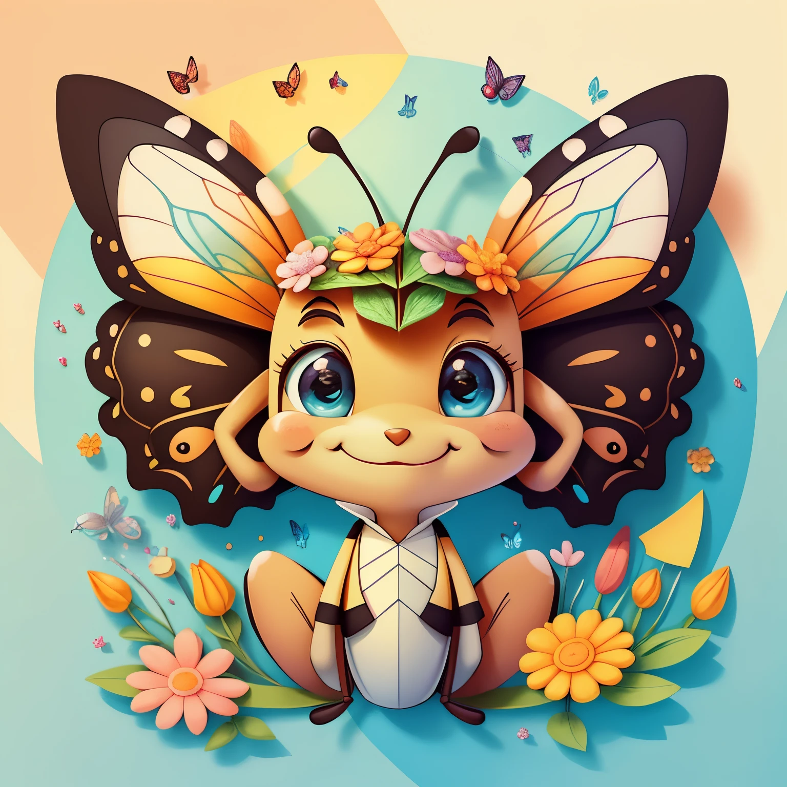 (cute brown ant smiling with flowers, butterflies), Munchkin ,Geometric multidimensional wall portrait, livro de arte, Tchibi,
Yang08k, Beautiful, Colouring,
Obras, of the highest quality, best quality, Arte Oficial, Beautiful and Aesthetic,
