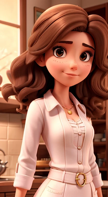 Personagem feminina adulta, estilo soft, medium hair and brown eyes