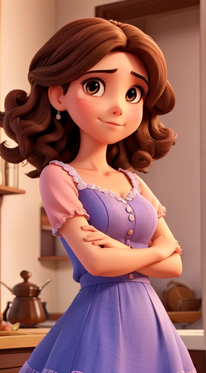 Personagem feminina adulta, estilo soft, medium hair and brown eyes