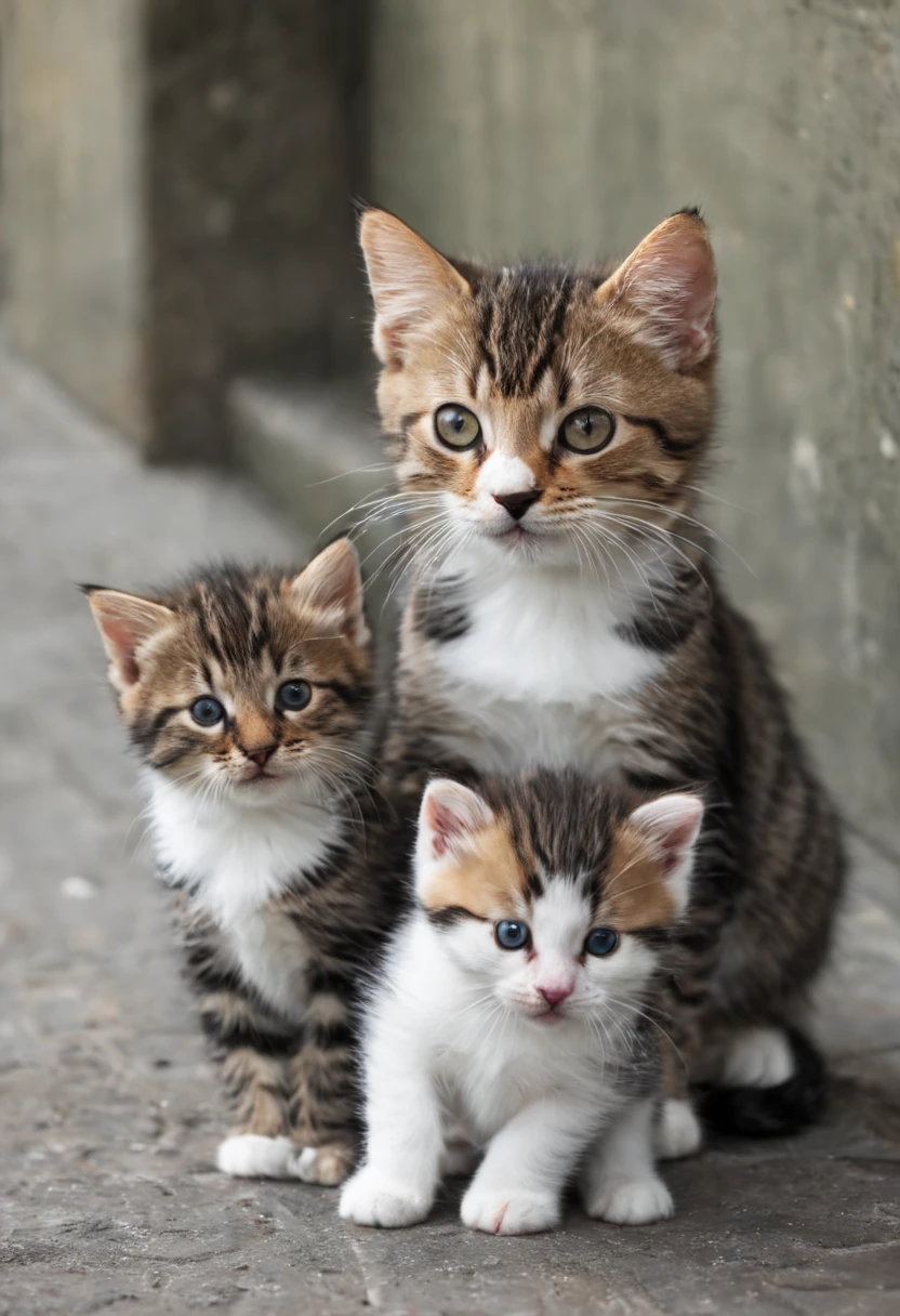 a very cute cat and kittens