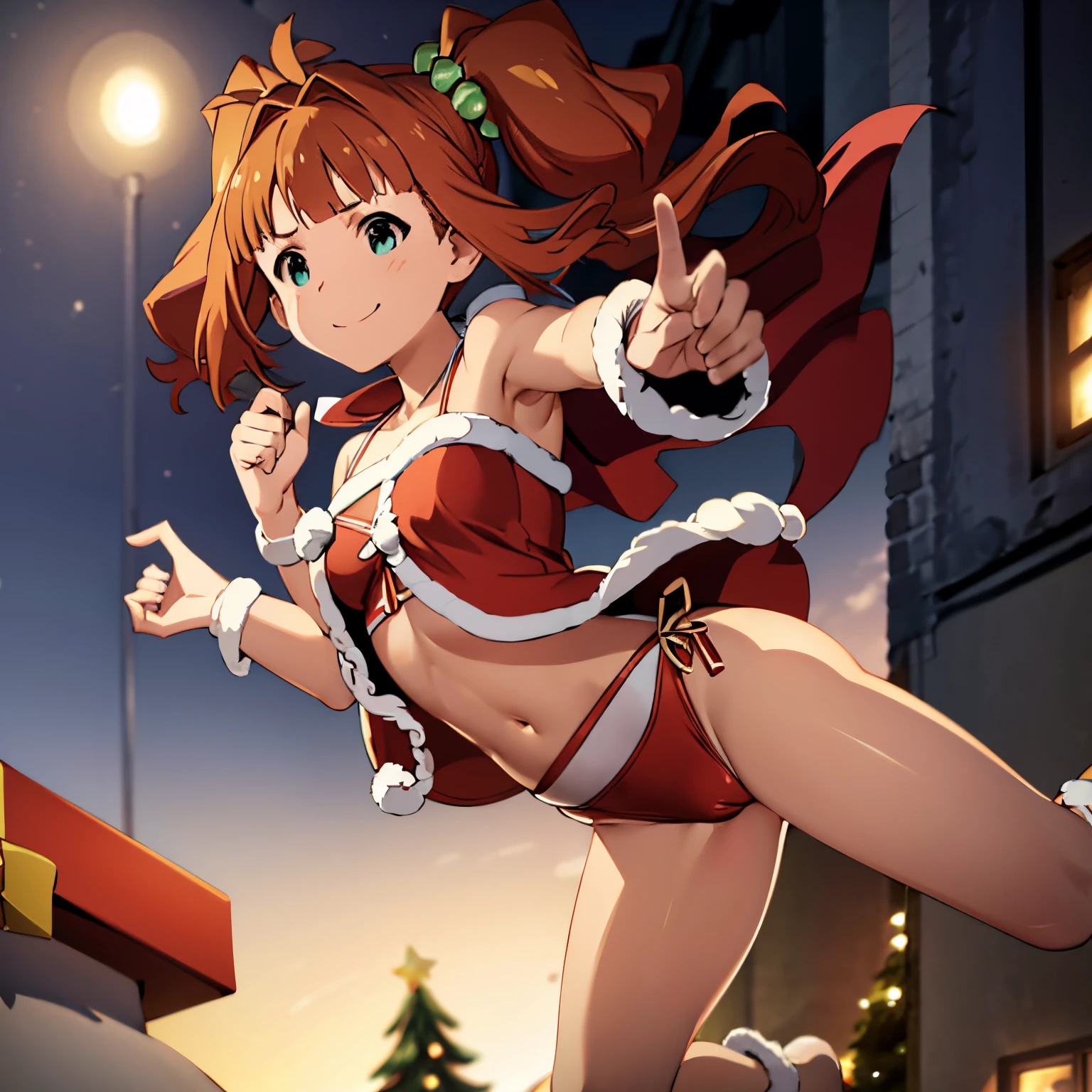 santa costume、The bikini、a miniskirt、Christmas、ssmile、Jumping