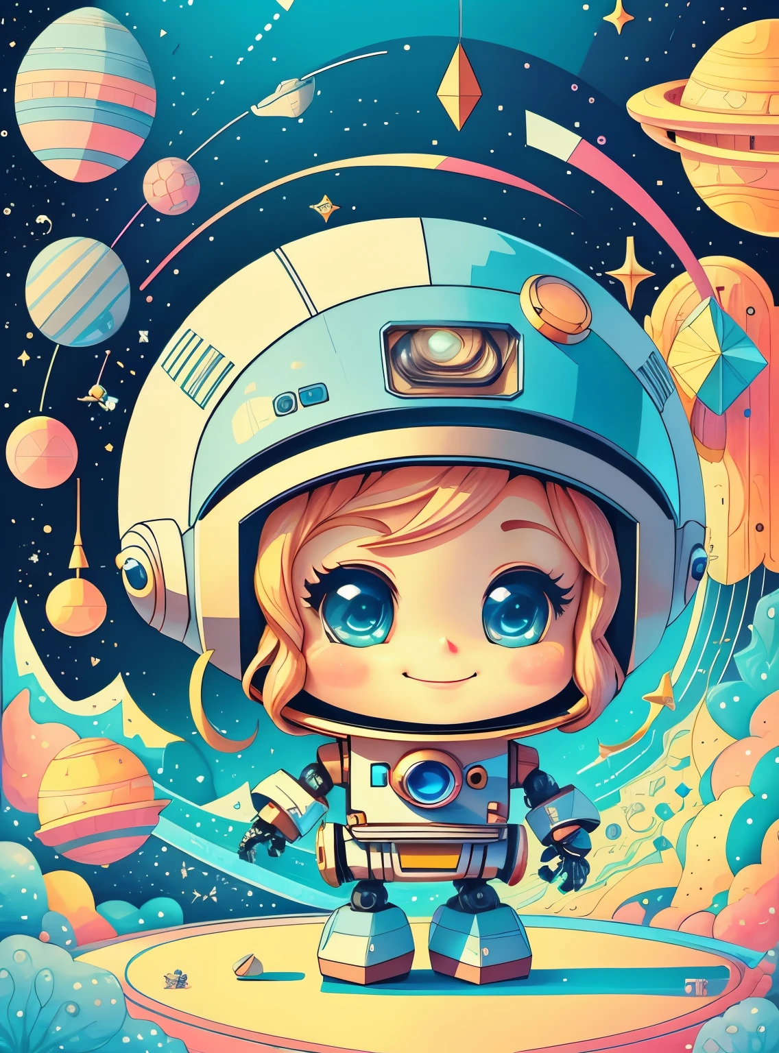 (cute robot smiling with a spaceship) Munchkin, Geometric multidimensional wall portrait, livro de arte, Tchibi,
Yang08k, Beautiful, Colouring,
Obras, of the highest quality, best quality, Arte Oficial, Beautiful and Aesthetic,