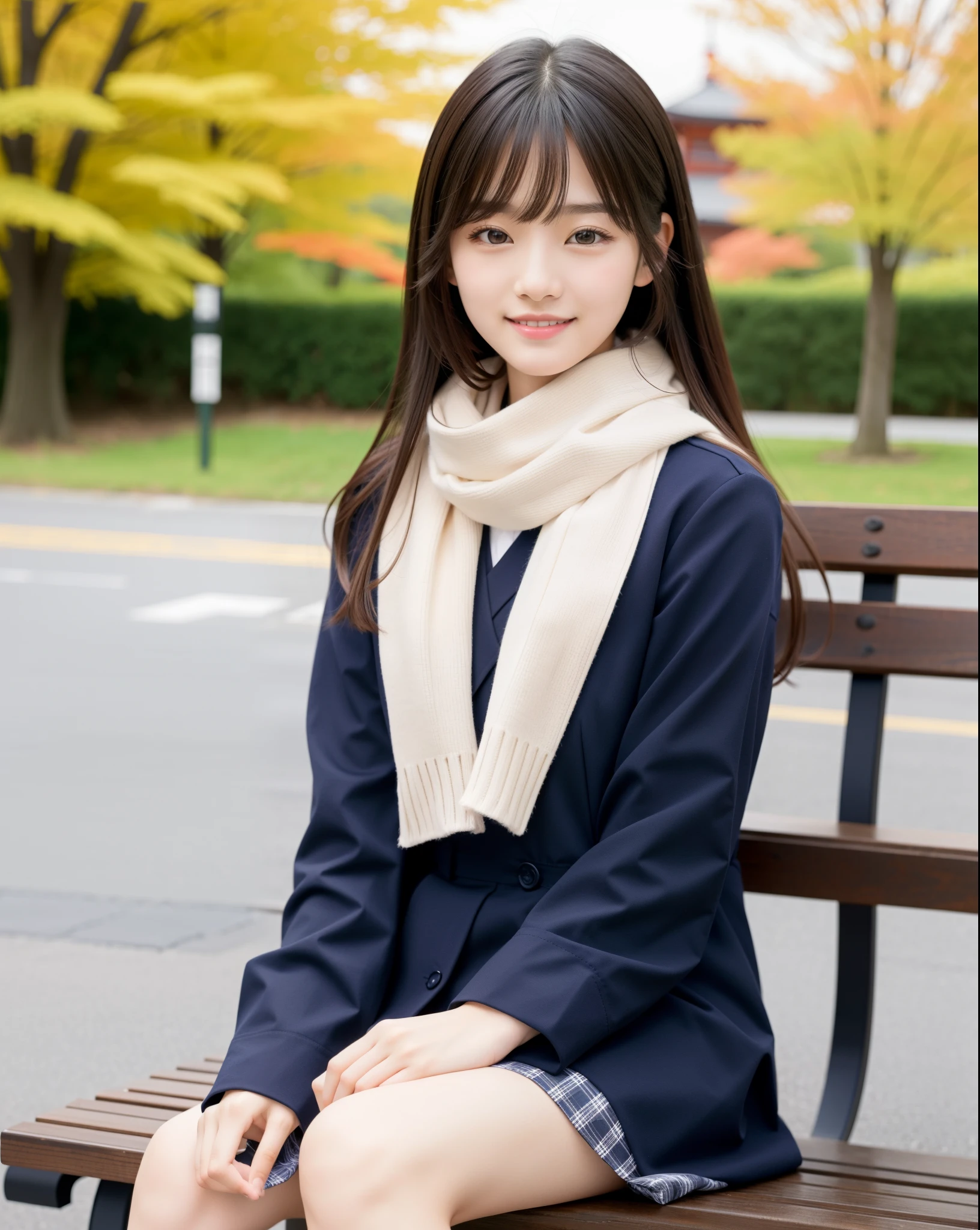 An arafi woman wearing a scarf and sitting on a park bench, (Natural smile),(Japan hair),Korean Girl, korean female fashion model, Beautiful young Korean woman, Korean Woman, Gorgeous young Korean woman, beautiful Korean women, Chinese girl, real life anime girl, Beautiful Asian Girl, Japanese Models, japanese girl school uniform, the face of a beautiful Japanese girl, Young Asian Girl