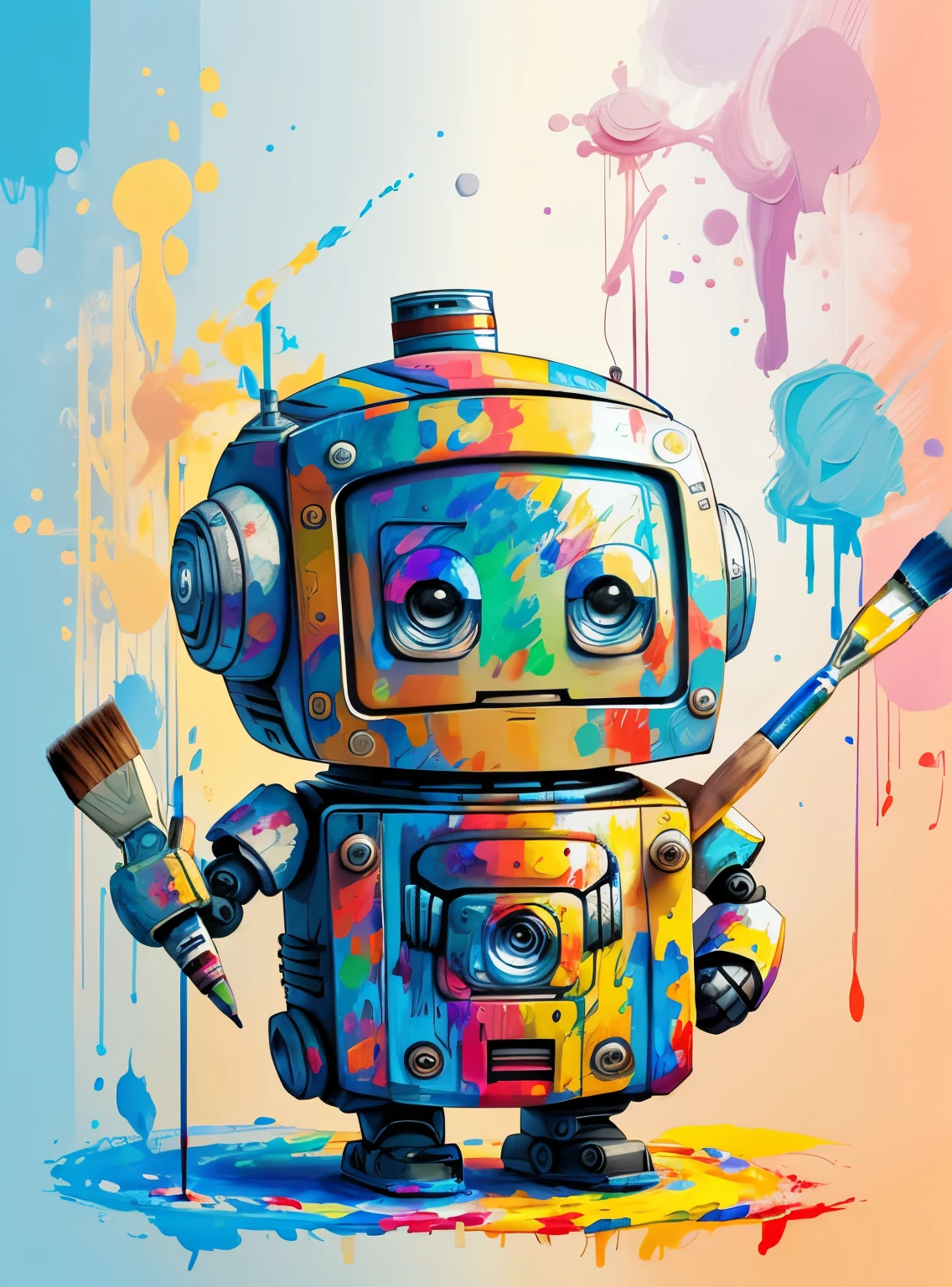 (cute robot smiling with wheels, paintbrush painting) Munchkin, Geometric multidimensional wall portrait, livro de arte, Tchibi,
Yang08k, Beautiful, Colouring,
Obras, of the highest quality, best quality, Arte Oficial, Beautiful and Aesthetic,