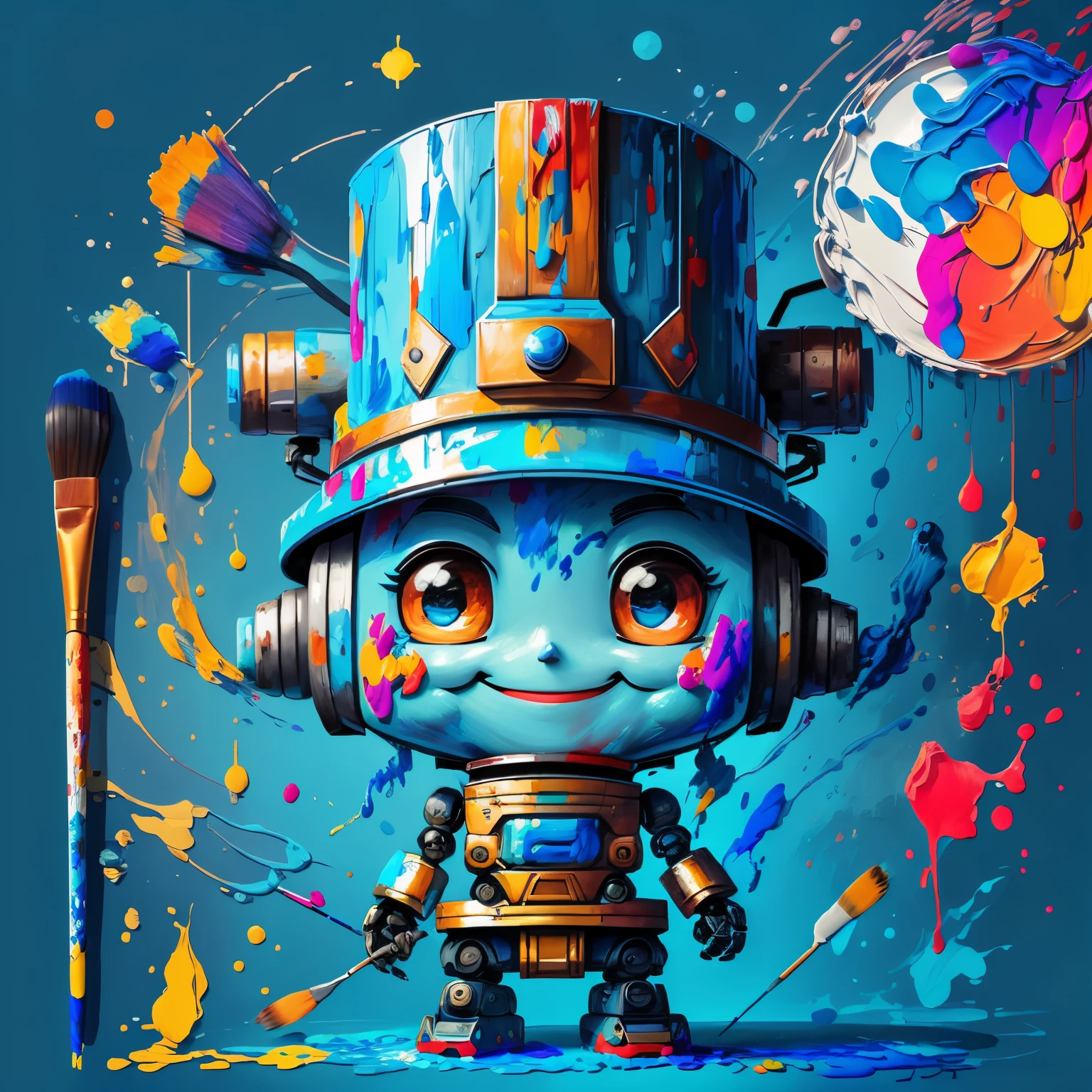 (cute robot smiling with blue hat, paintbrush painting) Munchkin, Geometric multidimensional wall portrait, livro de arte, Tchibi,
Yang08k, Beautiful, Colouring,
Obras, of the highest quality, best quality, Arte Oficial, Beautiful and Aesthetic,