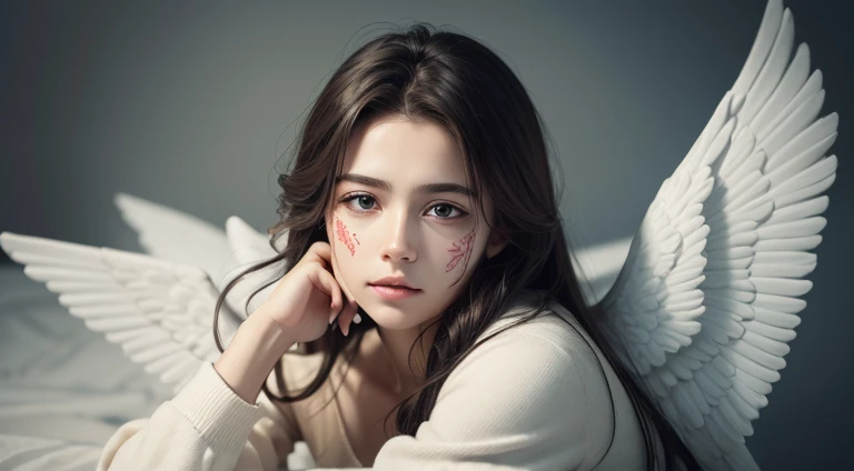 CREATE AN IMAGE OF A VERY REALISTIC ANGEL WHOSE FORGIVENESS IS STAMPED ON HIS FACE