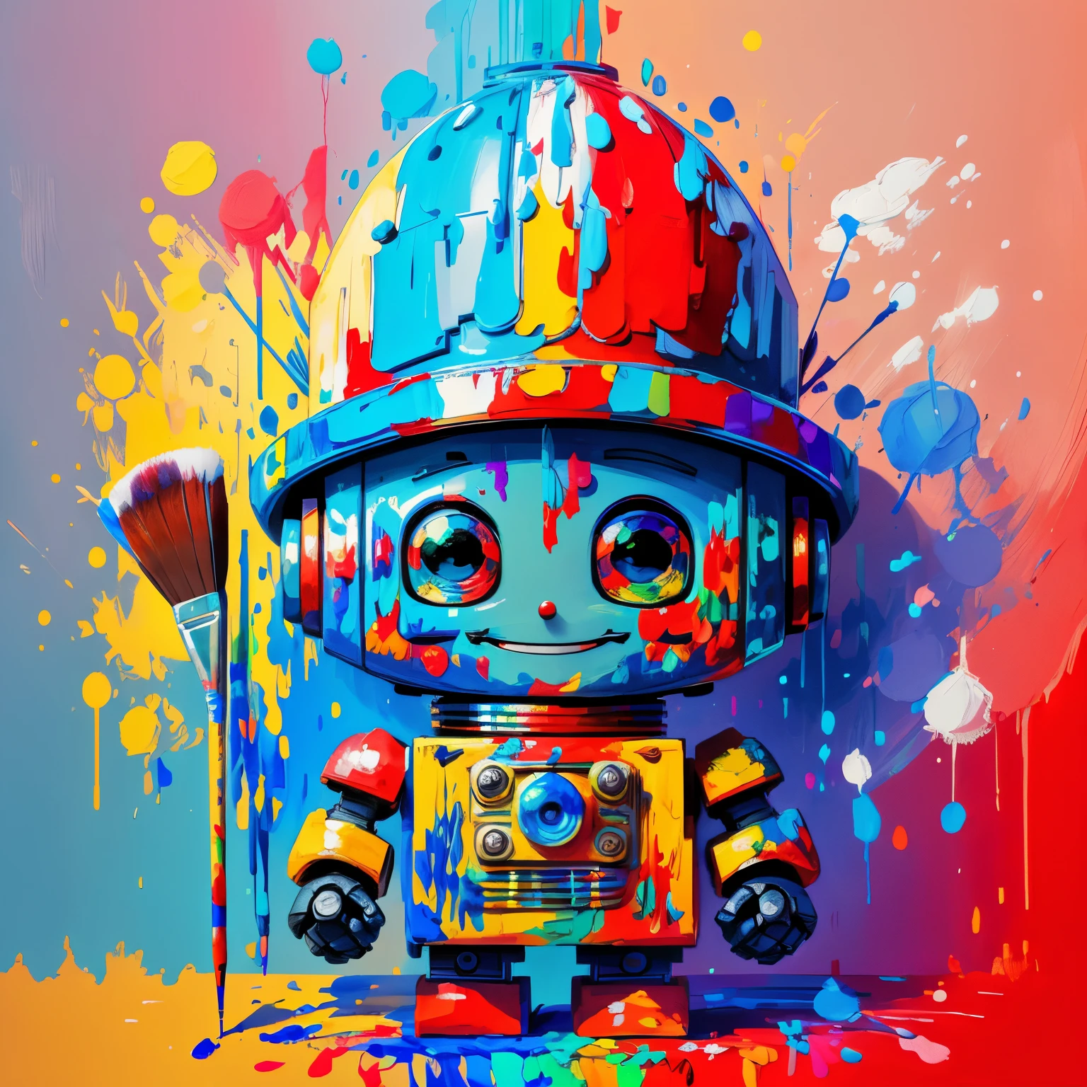 (cute robot smiling with red hat, paintbrush painting) Munchkin, Geometric multidimensional wall portrait, livro de arte, Tchibi,
Yang08k, Beautiful, Colouring,
Obras, of the highest quality, best quality, Arte Oficial, Beautiful and Aesthetic,