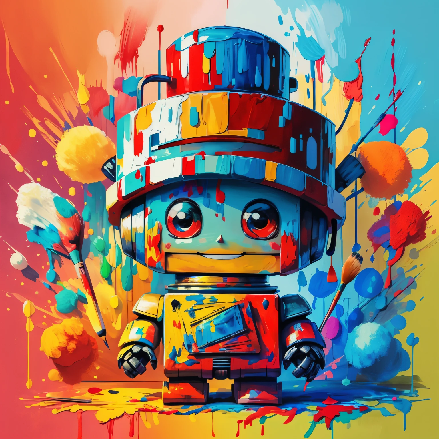 (cute robot smiling with red hat, paintbrush painting) Munchkin, Geometric multidimensional wall portrait, livro de arte, Tchibi,
Yang08k, Beautiful, Colouring,
Obras, of the highest quality, best quality, Arte Oficial, Beautiful and Aesthetic,