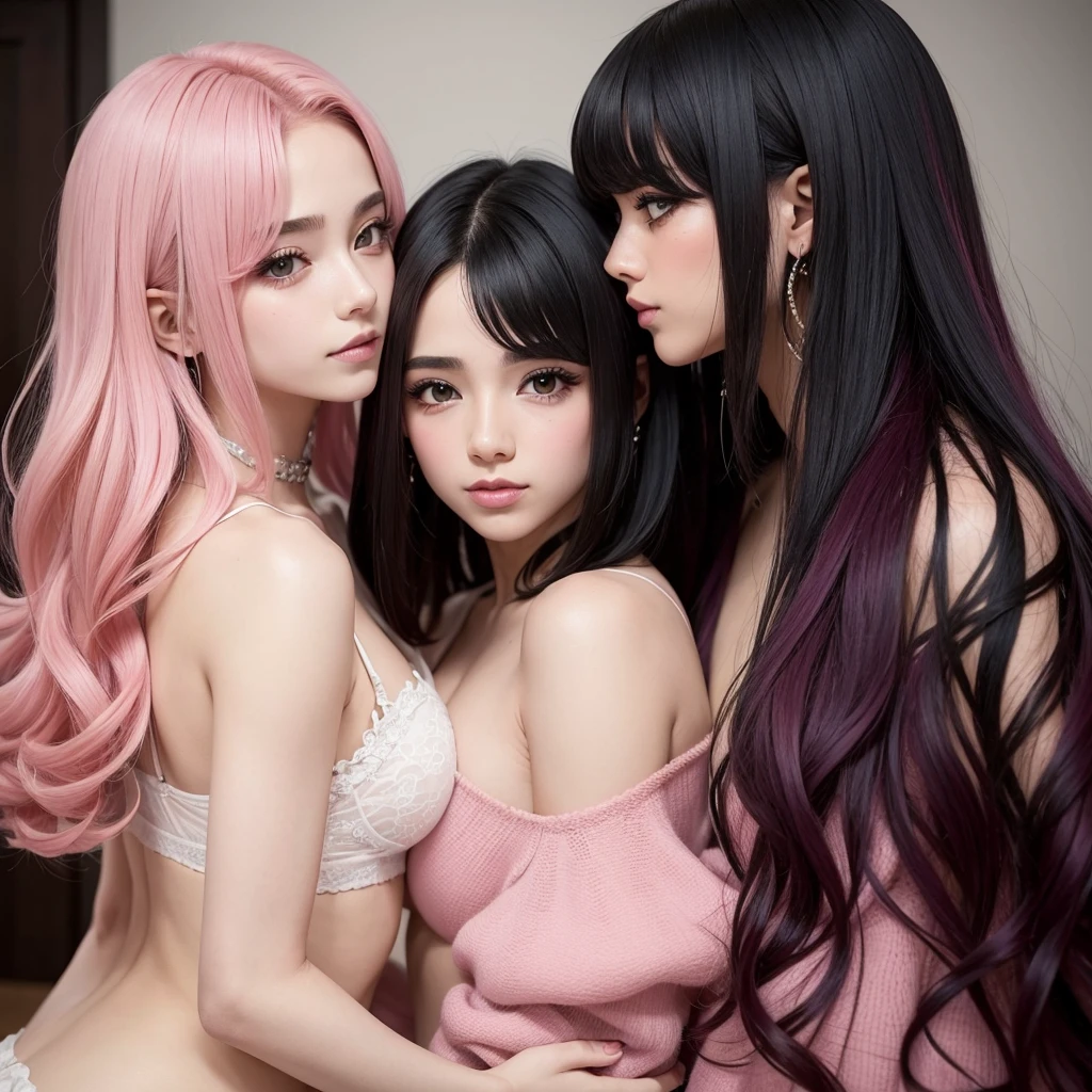 dois garotos gays apaixonados fazendo amor um de cabelo rosa e outro de cabelo preto kawaii sexy bonitos pau grande