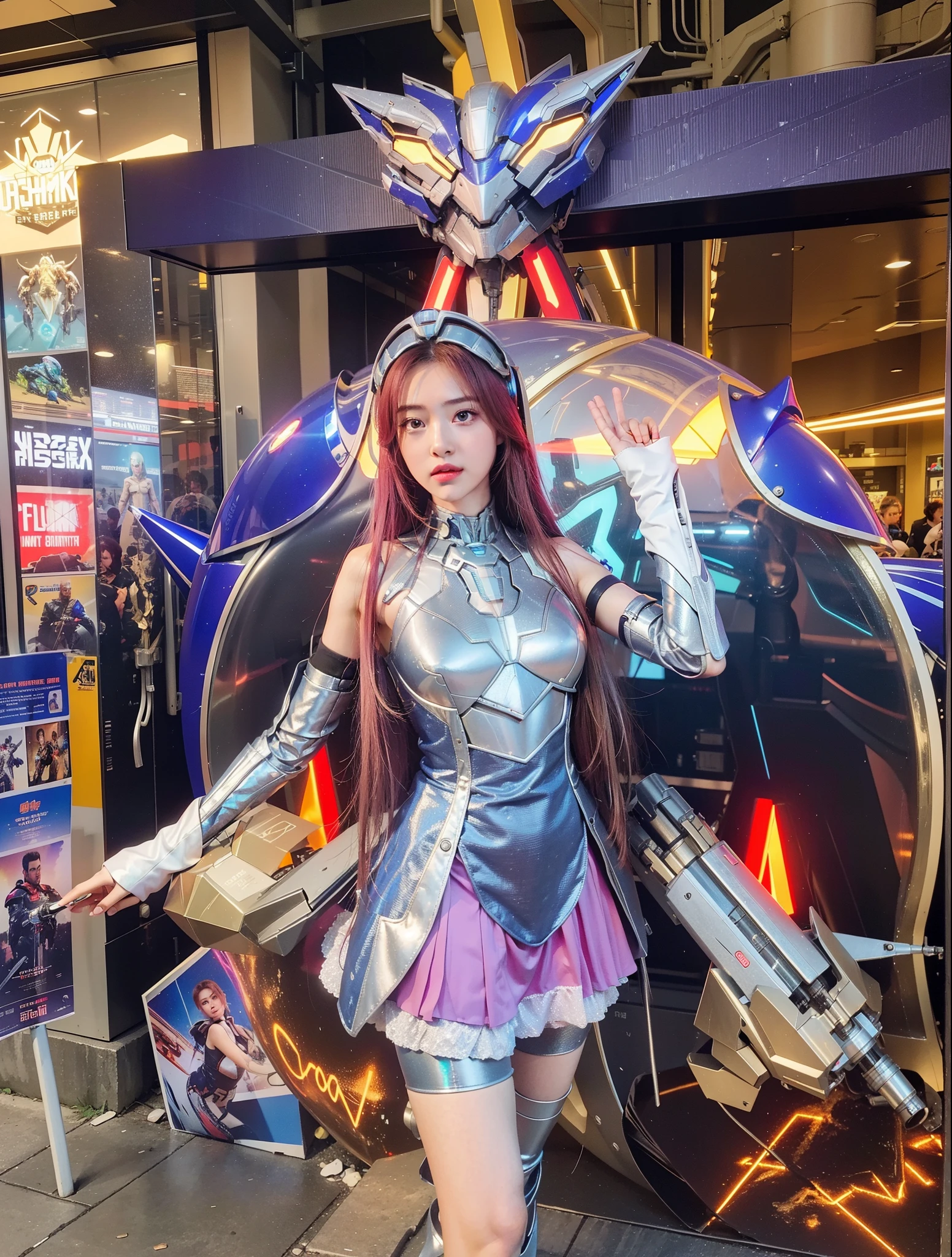 Futuristic high-tech style,Best quality at best,Fairy skin,(Fidelity :1.2),everlasting,ultra - detailed,actual,high high quality,movie light lighting,ray traycing,hyper HD,Upper part of the body, Future Iron Man mecha,Cinema lenses,tank battery,Launching equipment,Large-caliber artillery,ross tran 8 k,mechatankcyberarmoredchariotgirl,Wearing a cyberpunk stamina helmet,There is a breathing light on the body,The armor of the future shines,armed cannon,High-tech warframe