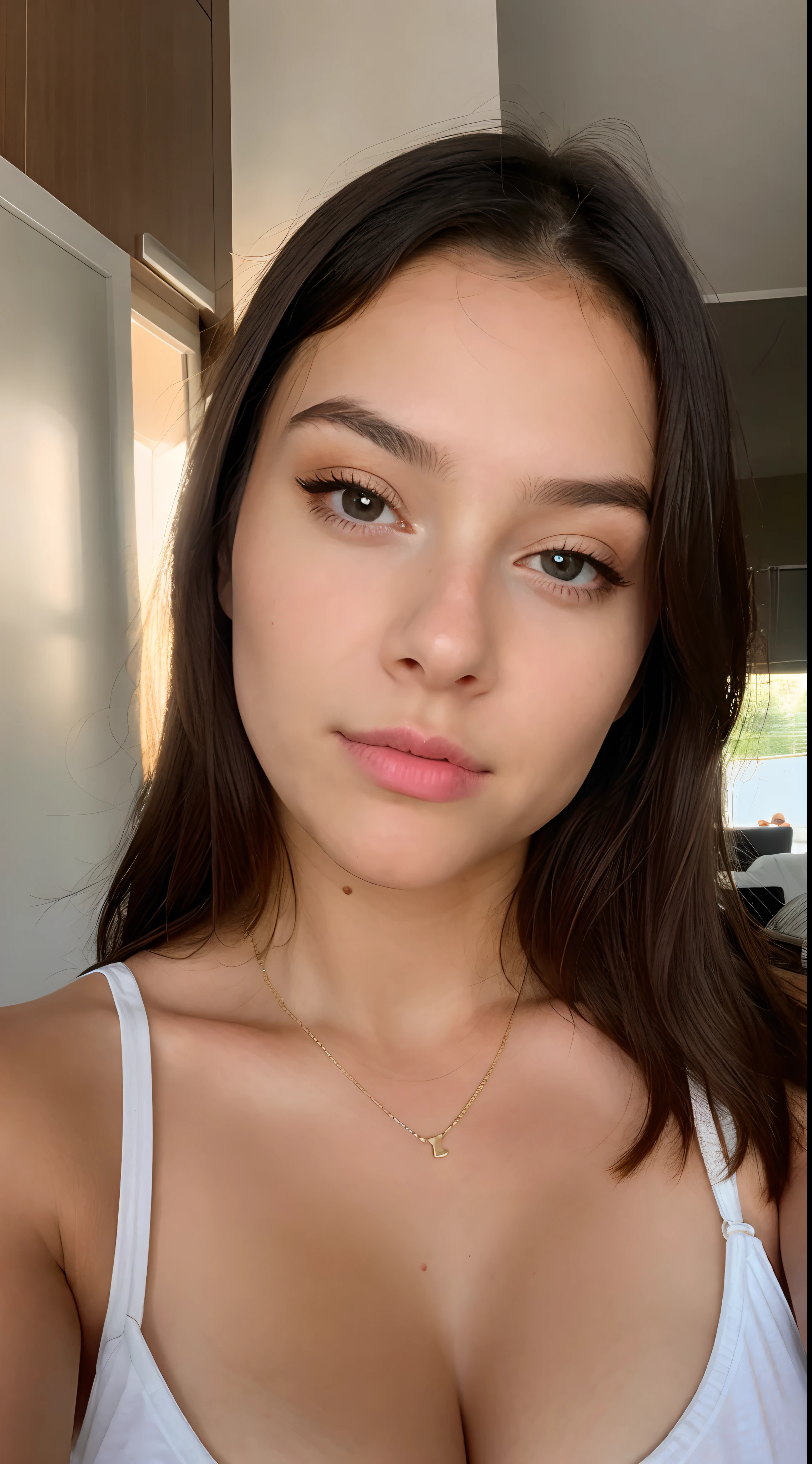 hyper realistic,uma jovem ,sozinho , foto selfie,brilho no rosto,