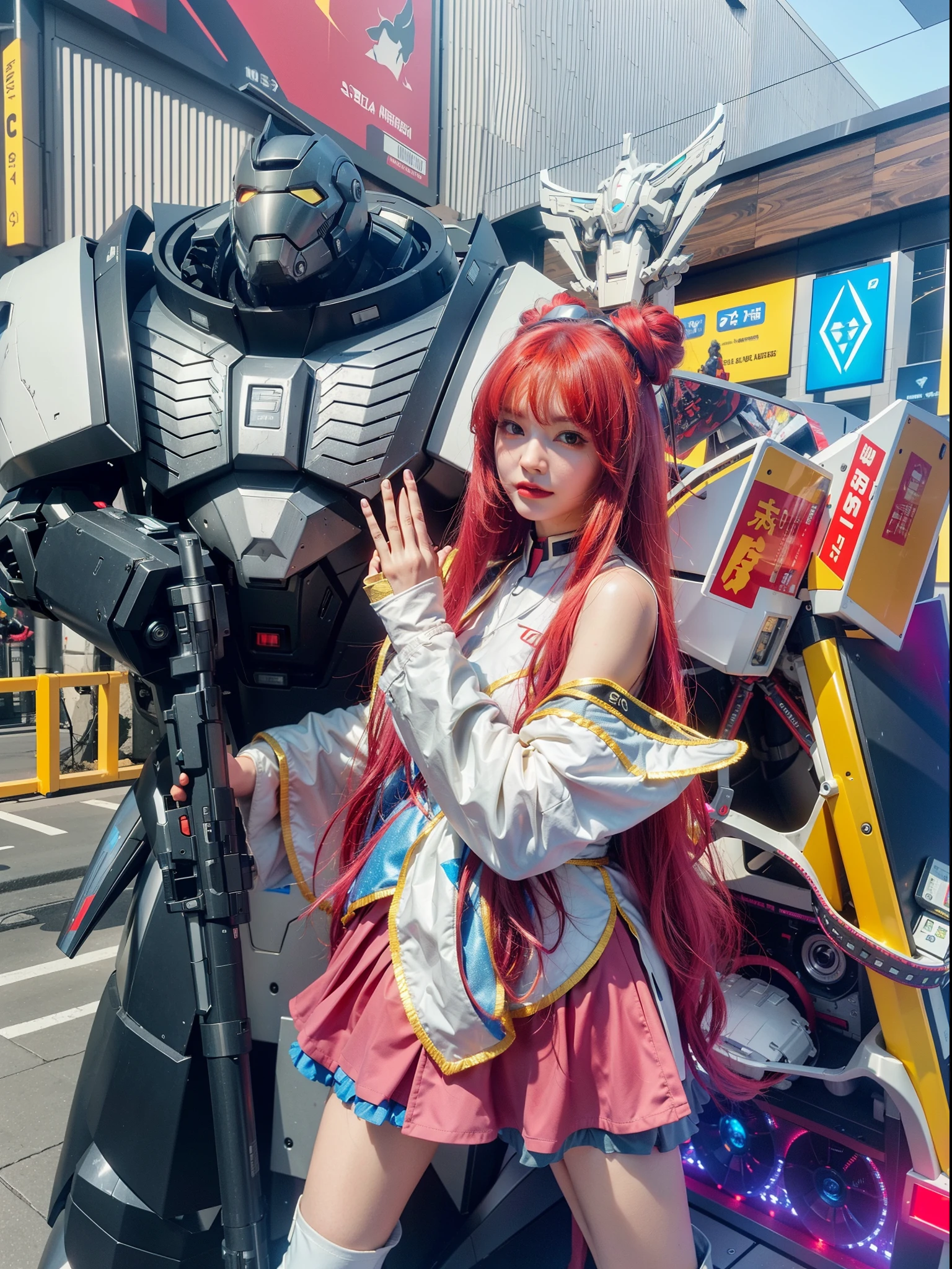 Futuristic high-tech style,Best quality,Fairy skin,(Fidelity :1.2),Eternal,ultra - detailed,actual,high high quality,movie light lighting,Ray traching,hyper HD,Upper part of the body, Future Iron Man mecha,Cinema lenses,tank battery,Launching equipment,Large-caliber artillery,ross tran 8 k,mechatankcyberarmoredchariotgirl,Wearing a cyberpunk stamina helmet,There is a breathing light on the body,The armor of the future shines,armed cannon,High-tech warframe