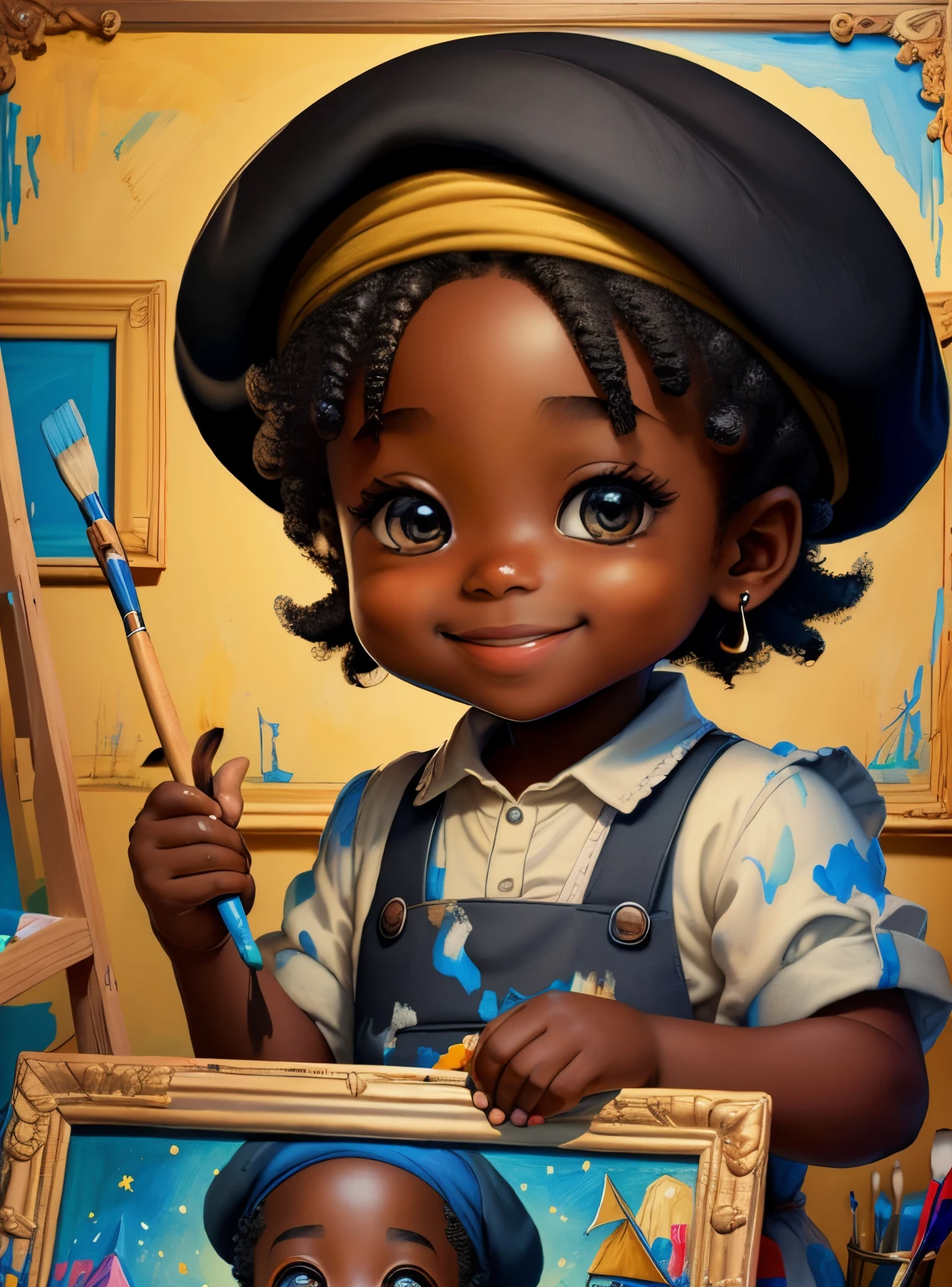 (cute black baby boy with beret smiling with a paintbrush painting a boat), Munchkin ,Geometric multidimensional wall portrait, livro de arte, Tchibi,
Yang08k, Beautiful, Colouring,
Obras, of the highest quality, best quality, Arte Oficial, Beautiful and Aesthetic,