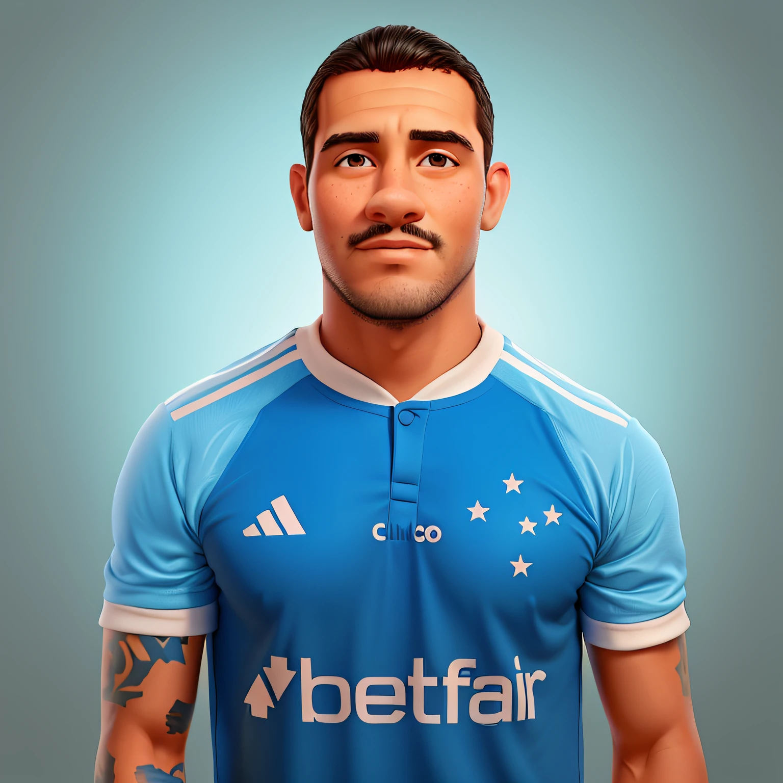 sharp man with a blue shirt and a tattoo on his arm, inspirado em Jules Tavernier, Manuel Sanjulianblue, Geraldo Brom, luis melo, Pablo Perdomo, Mohamed Chahin, inspirado em Carlos Berlanga, Mohamed Reda, Jamie Reid, pedro correa, Jorge Pemba, danilo torres, Joel Torres, Anthony Pafford