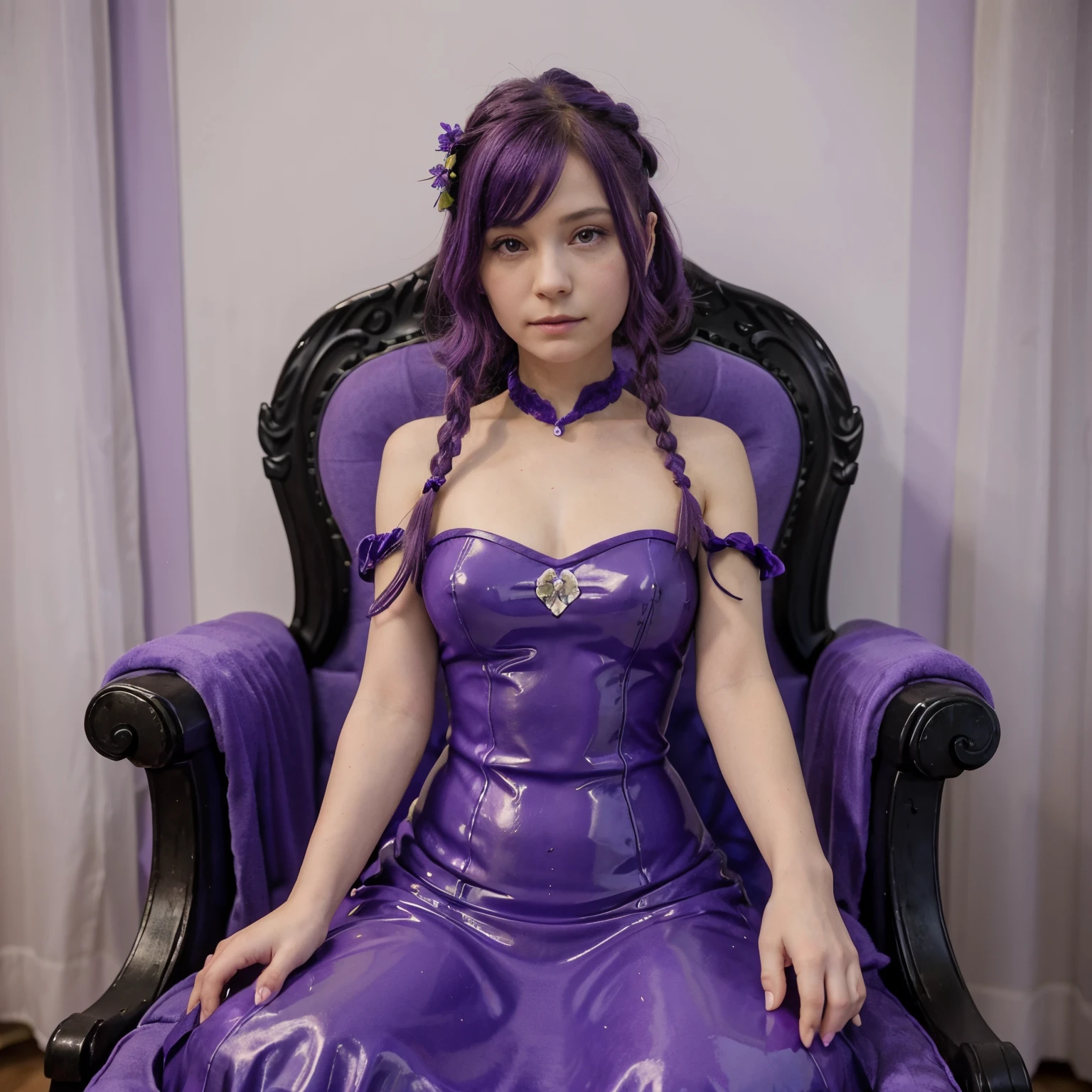 La petite appelé Violet dans that time I got reincarnated as a slime sur un throne de couleur or, elle a le cheveux violets et ressemble à une ado de 12-13 ans