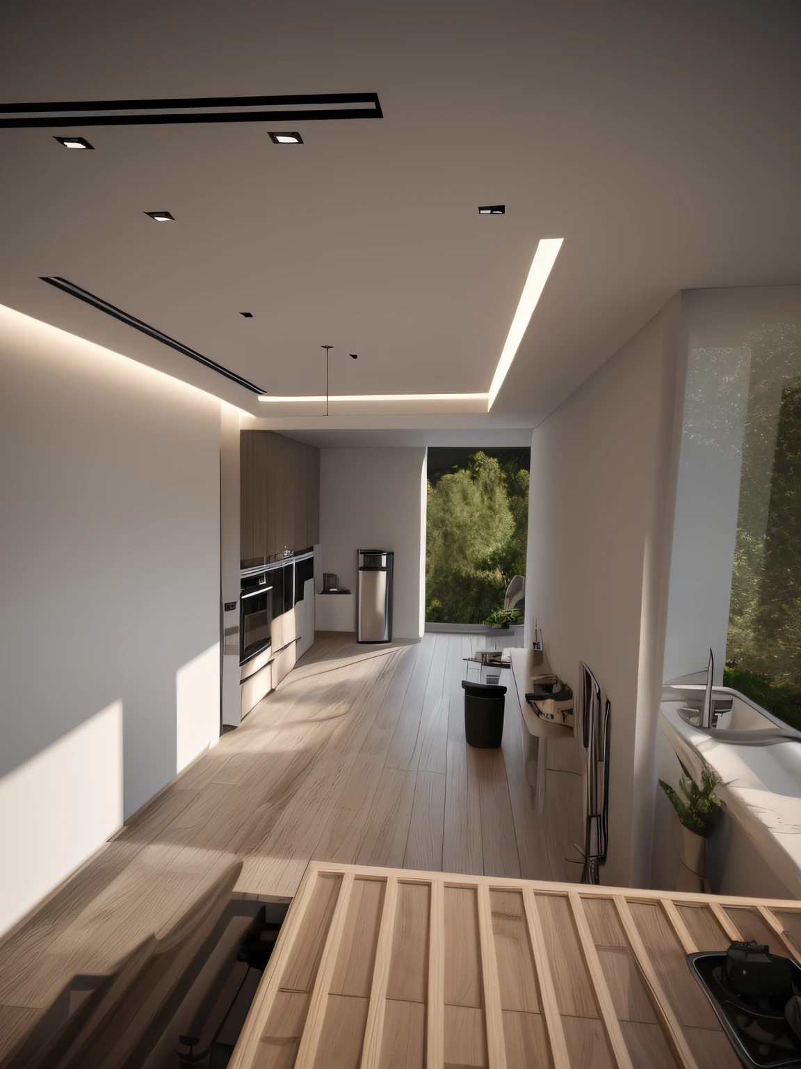 (masterpiece),(high quality), best quality, real,(realistic), super detailed, (full detail),(4k),8k,interior,L shaped kitchen in the end corner,white