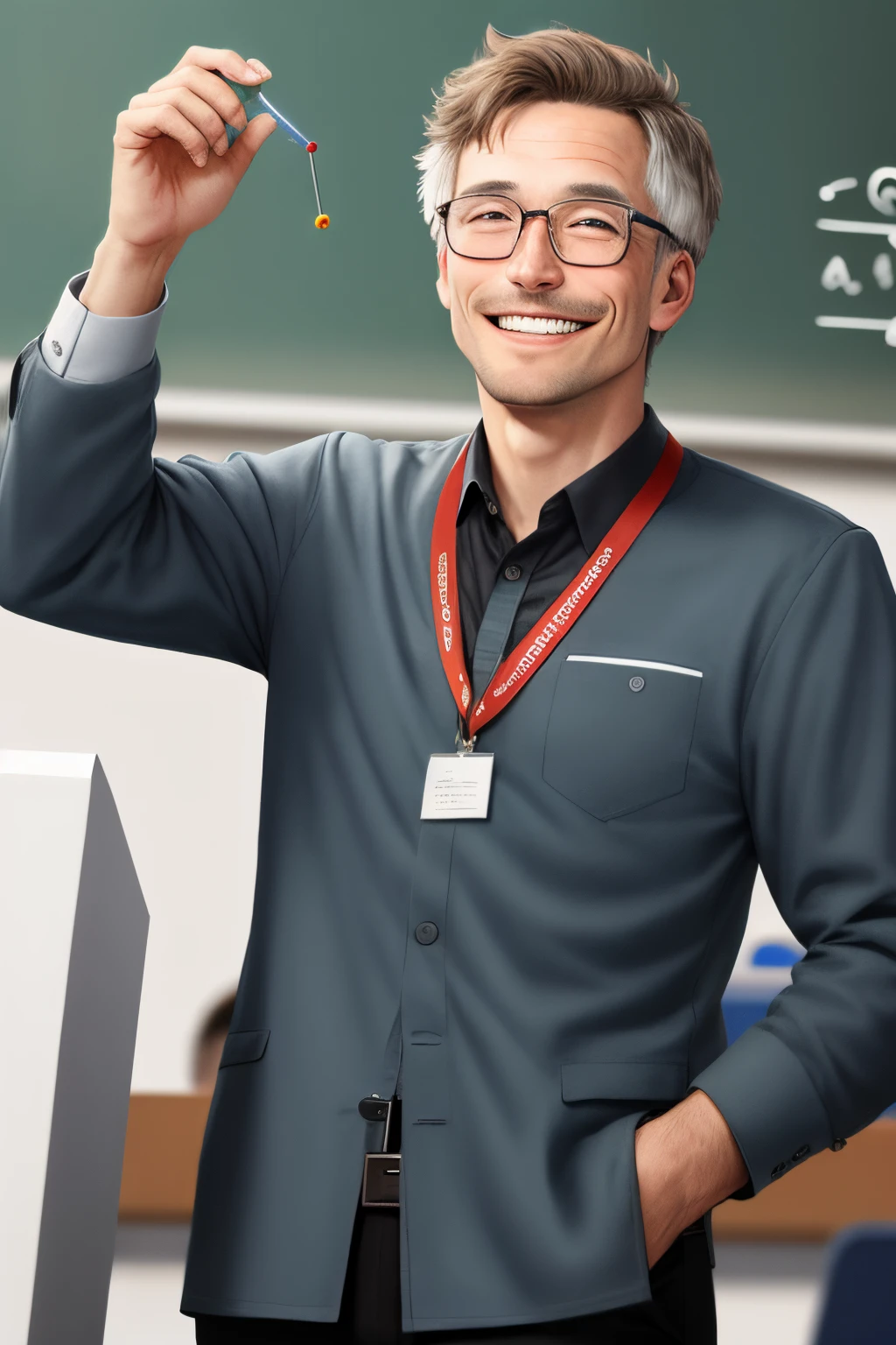 a physics professor,male people,grin,On the podium