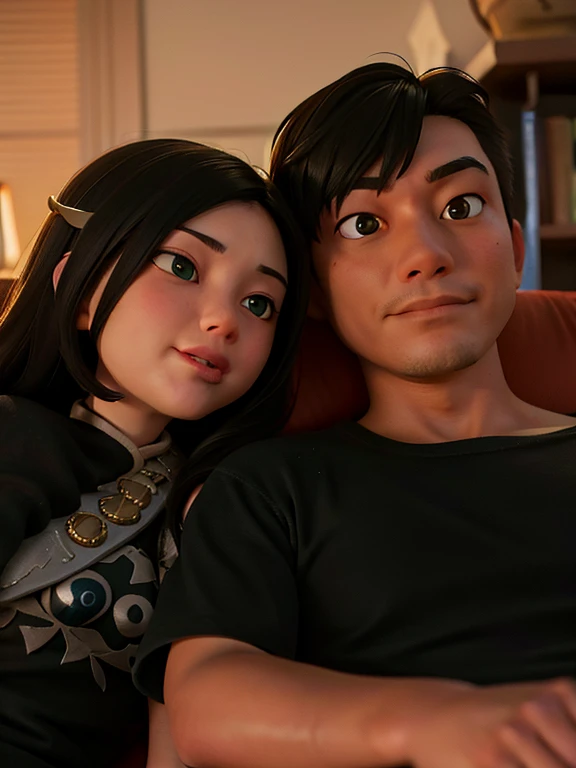 there are two people sitting together on a couch with a remote, with her long, night!, couple, happy couple, tyler edlin and natasha tan, lovely couple, ruan jia and brom, with ivy, with long, leaked photo, taken in the early 2020s, jordan grimmer and natasha tan, reddit post, high quality upload