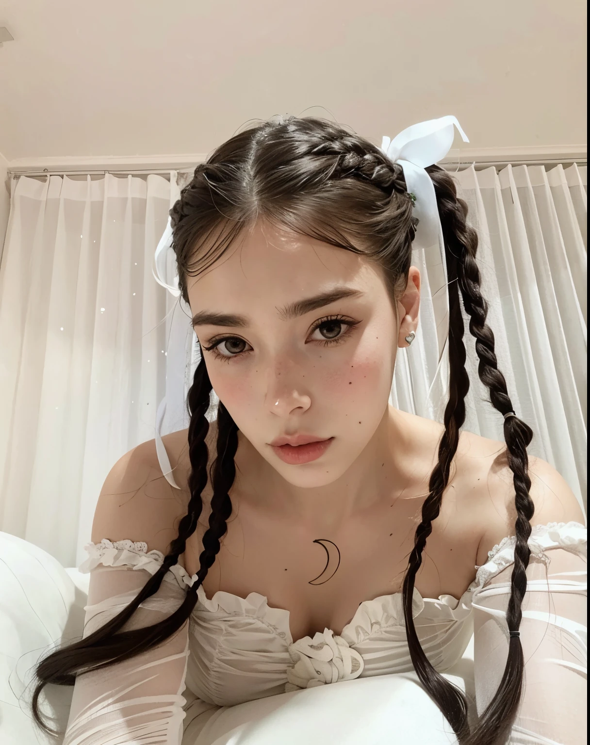 Blonde haired girl with a pink bow and headband posing for a photo, linda Delphine, branco hime corte penteado, Branch Range, Fairycore, longos cabelos brancos e franja, pale porcelain white skin, her hair is white, cabelo whitebangs cabelo, pale hair, menina perfeita de cabelos brancos, extremely pale blond hair, kawaii aesthetic, Estilo Lolita, ivory pale skin
