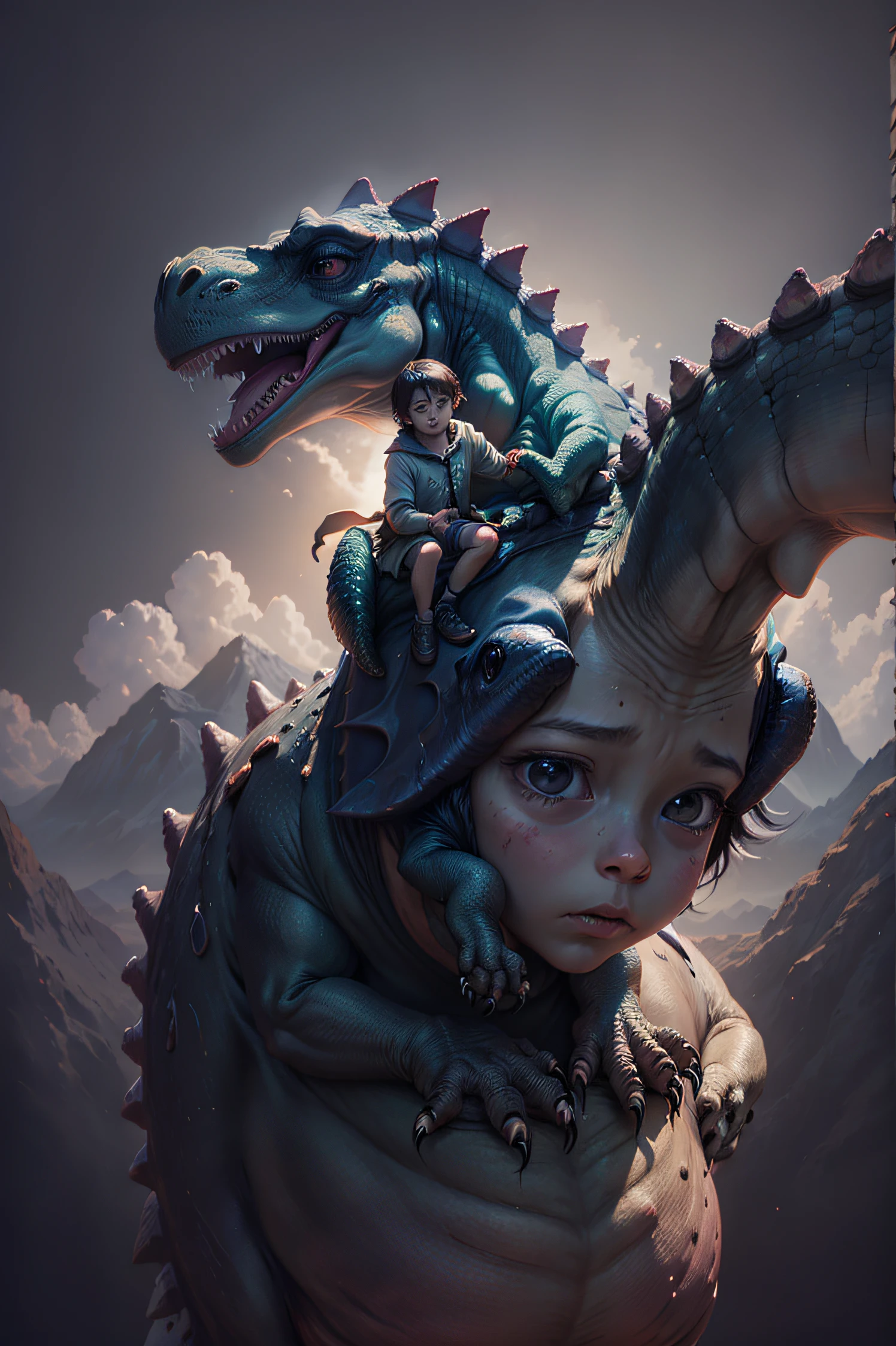 Child on top of a Dinosaur