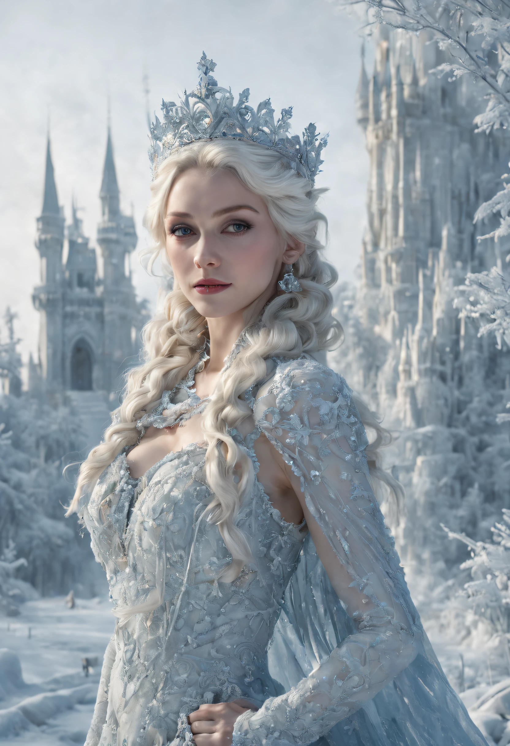 (frost, queen),(best quality,4k,8k,highres,masterpiece:1.2),ultra-detailed,(realistic,photorealistic,photo-realistic:1.37),(cold,icy,cooling,freezing,frigid:0.9),(mysterious,ethereal),(elegant,graceful),(winter,wonderland),(castle,crystal palace),(glittering,sparkling,shimmering:1.1),(snowflakes),(long flowing hair),(pale skin),(blue eyerost crown),(icy breath),(snow-covered landscape),(snowstorm),(frozen treerozen floweragical),(mesmerizing),(silvery)(portrait),(subtle,soft lighting),(faint,delicate,subdued colors)
INFO