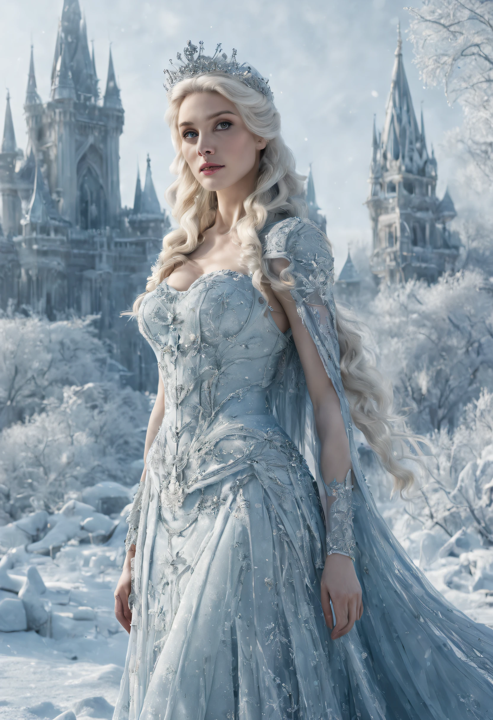 (frost, queen),(best quality,4k,8k,highres,masterpiece:1.2),ultra-detailed,(realistic,photorealistic,photo-realistic:1.37),(cold,icy,cooling,freezing,frigid:0.9),(mysterious,ethereal),(elegant,graceful),(winter,wonderland),(castle,crystal palace),(glittering,sparkling,shimmering:1.1),(snowflakes),(long flowing hair),(pale skin),(blue eyerost crown),(icy breath),(snow-covered landscape),(snowstorm),(frozen treerozen floweragical),(mesmerizing),(silvery)(portrait),(subtle,soft lighting),(faint,delicate,subdued colors)
INFO