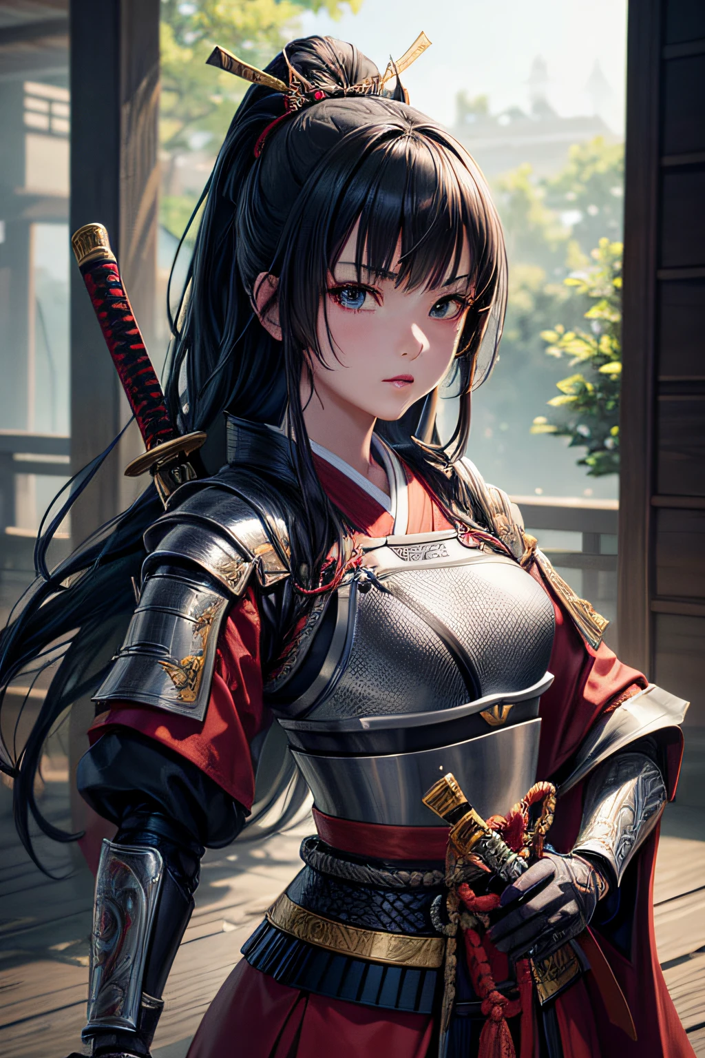 young teen girl, medieval samurai, armored kimono, wielding a katana, small breasts,, highly detailed, vibrant appearance, creative behavior, extremly detailed, imaginative, sensual, spontaneous, highest quality, skin texture, intricate details, (cinematic lighting), RAW photo, 8k, masterpiece,best quality,ultra-detailed,very detailed illustrations,extremely detailed,intricate details,highres,super complex details,extremely detailed 8k cg wallpaper,