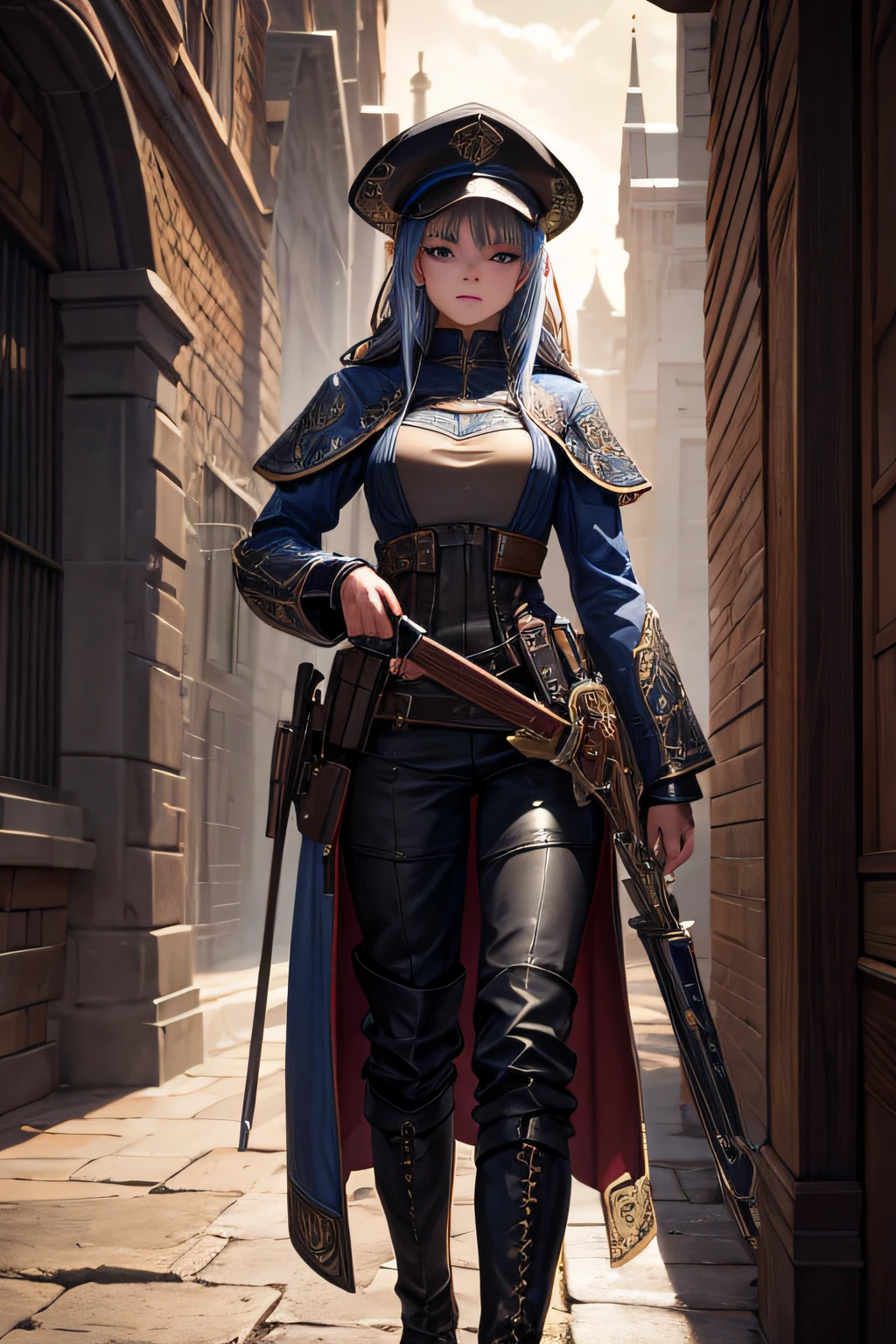 girl, medieval gunslinger, long pants, boots, hat, coat, ,wielding pistols, small breasts,, highly detailed, vibrant appearance, creative behavior, extremly detailed, imaginative, sensual, spontaneous, highest quality, skin texture, intricate details, (cinematic lighting), RAW photo, 8k, masterpiece,best quality,ultra-detailed,very detailed illustrations,extremely detailed,intricate details,highres,super complex details,extremely detailed 8k cg wallpaper,