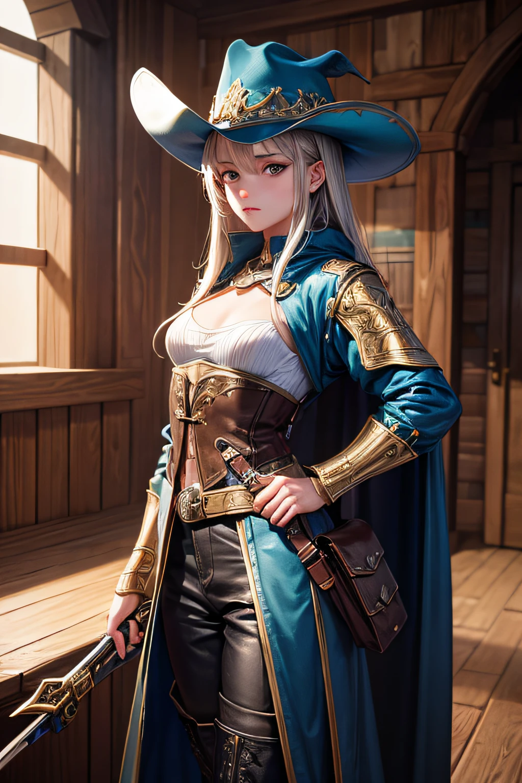 Young woman with indigo hair in fur outfit and leather hat, Fantasy character art, Awesome character art, Epic fantasy character art, HD fantasy art, Epic exquisite character art, Realistic fantasy artwork, Fantasy woman, Epic fantasy art style HD, Fantasy character, Digital fantasy art), Fantasy style art, Detailed fantasy art, High quality Fantasy Art, Fantasy Outfit, Digital 2D Fantasy Art