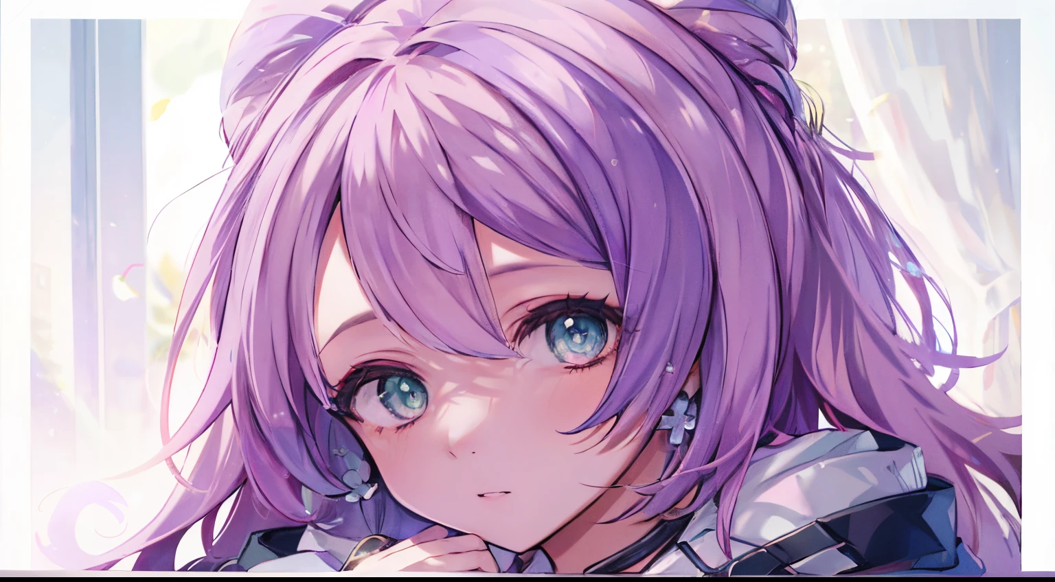 ((4k, masterpiece, top-quality)),8k, best quality, high resolution, HD, unity 8k wallpaper, (illustration:0.8), (beautiful detailed eyes:1.6), extremely detailed face, perfect lighting, extremely detailed CG, (perfect hands, perfect anatomy), super complex details, intricate details, miriam, long hair, purple hair, 1girl, jewelry, green eyes, earrings, coat, looking at viewer, sweater, open coat, solo, skirt, white coat, open clothes, multicolored hair