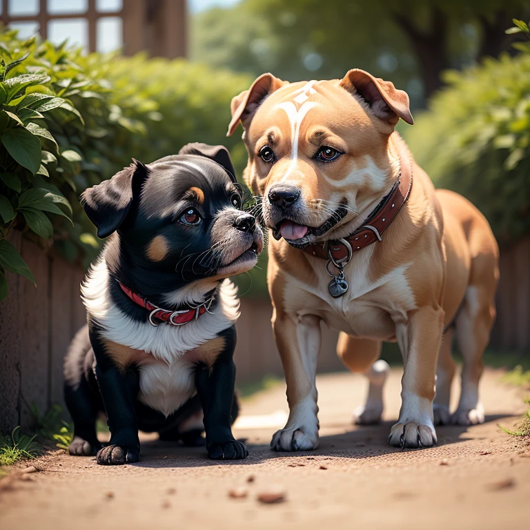 dois cachorros brincando no jardim