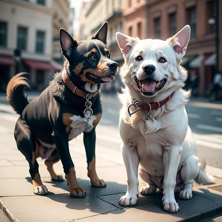 two dogs playing in the square