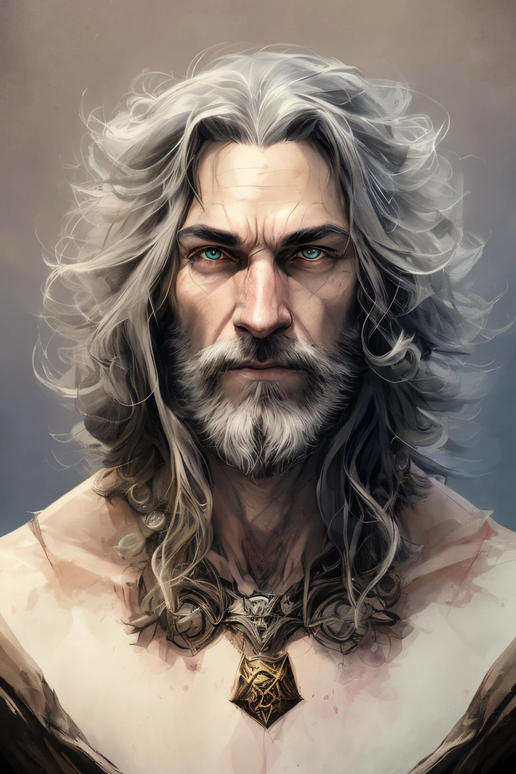 a close up of a man with long hair and a beard, fantasy male portrait, fantasy character portrait, fantasy concept art portrait, stunning character art, epic fantasy art portrait, character portrait art, character art portrait, fantasy art smug smile man, character concept art portrait, epic exquisite character art, greybeard, epic fantasy character art, male god svarog portrait