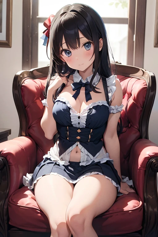 NSFW Lori 9old alice Upper body naked (alice in the wonderland) Sitting on a chair, cute underwear with frill decorations opening legs pick up the skirt leg ruffle band toppless No pants high quality breasts