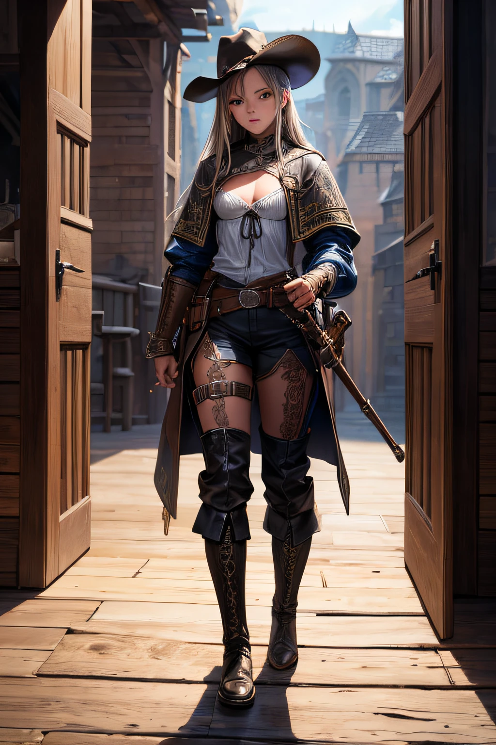 young teen girl, medieval gunslinger, long pants, boots, hat, coat, ,wielding a wild west style remington riffle, small breasts,, highly detailed, vibrant appearance, creative behavior, extremly detailed, imaginative, sensual, spontaneous, highest quality, skin texture, intricate details, (cinematic lighting), RAW photo, 8k, masterpiece,best quality,ultra-detailed,very detailed illustrations,extremely detailed,intricate details,highres,super complex details,extremely detailed 8k cg wallpaper,