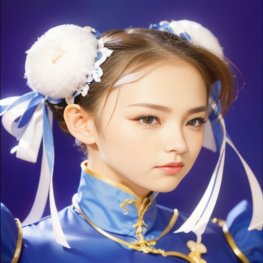 "Chun Li" (best quality,ultra-detalhado,Realistic:1.37), retrato, Detailed eyes and facial features, olhos castanhos, textura ultra realista, expression serious, rosto jovem